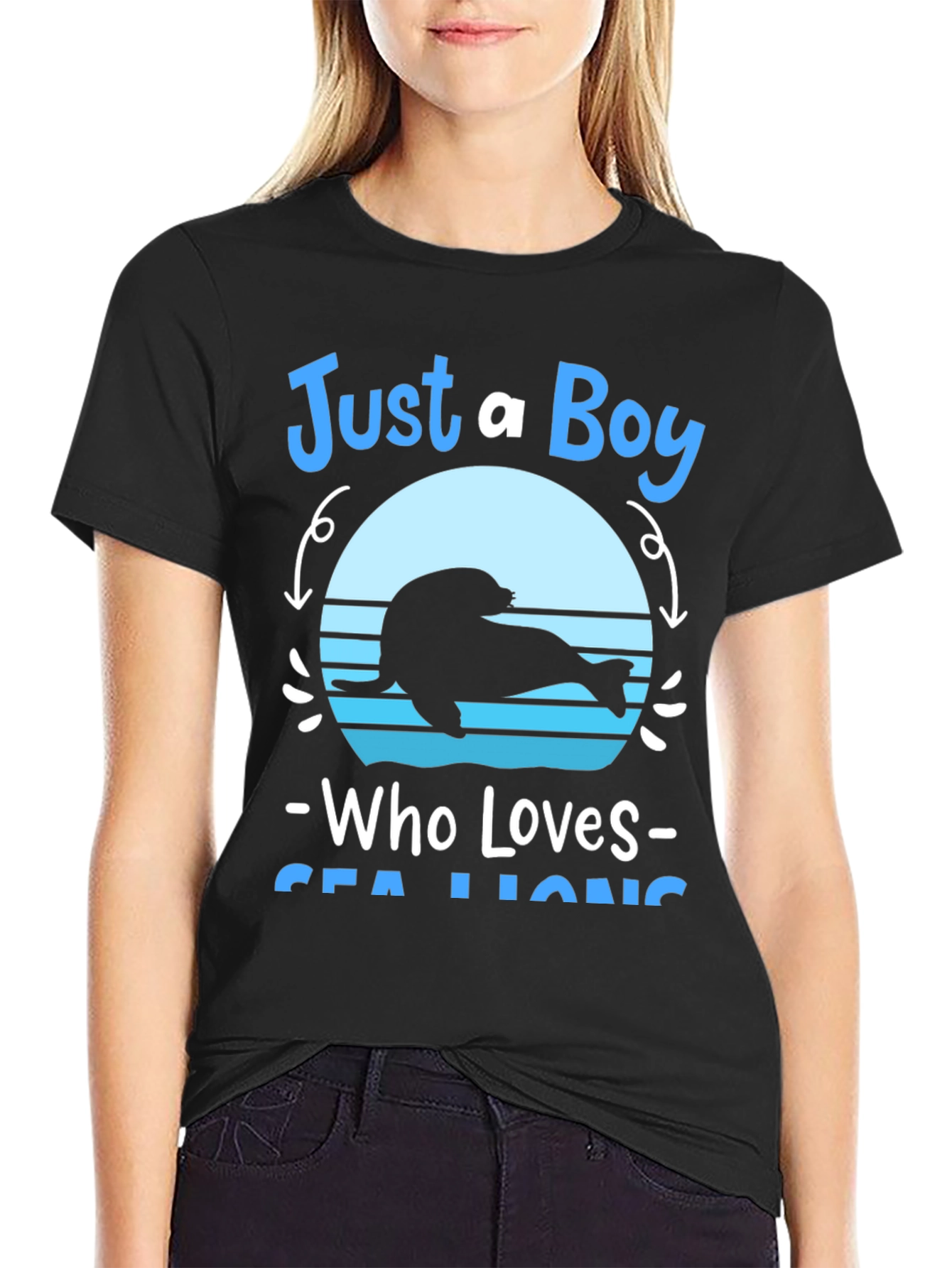 Black Just A Boy Who Loves Sea Lions Graphic Tee view 2