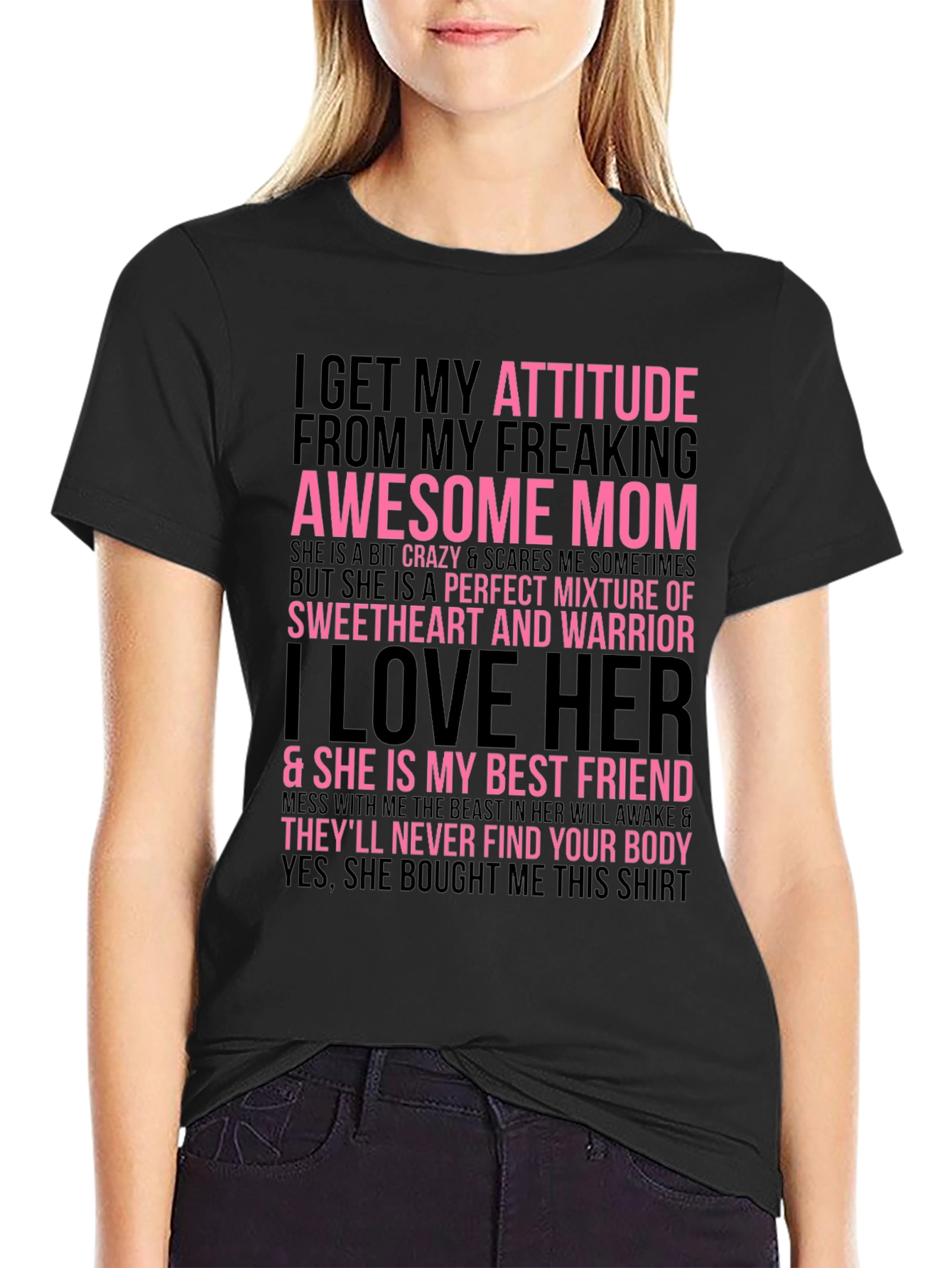 Black Awesome Mom Graphic Tee - Funny Slogan T-Shirt view 2