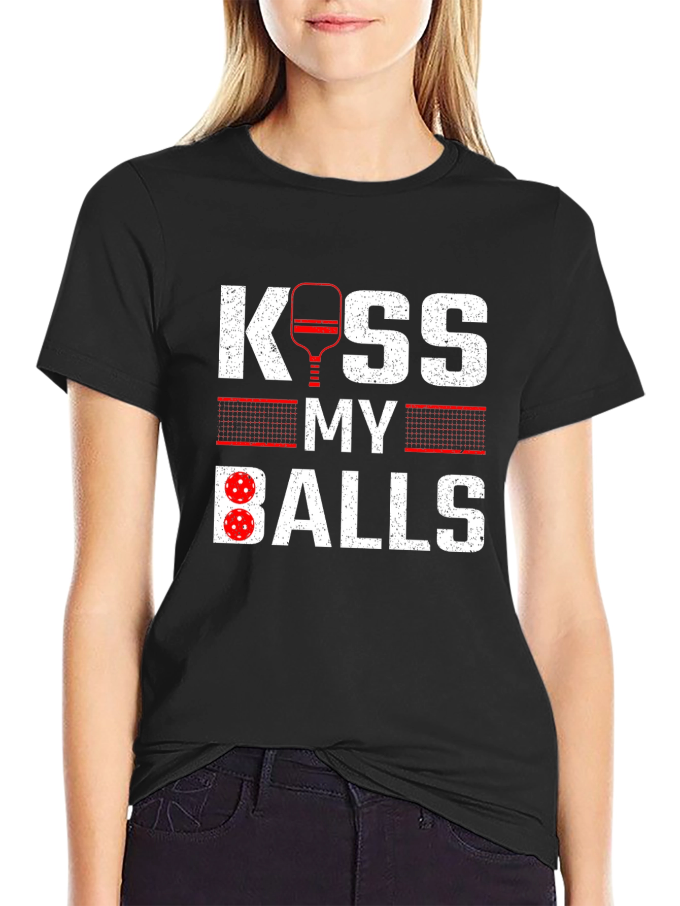 Black Kiss My Balls T-Shirt - Pickleball Humor view 2