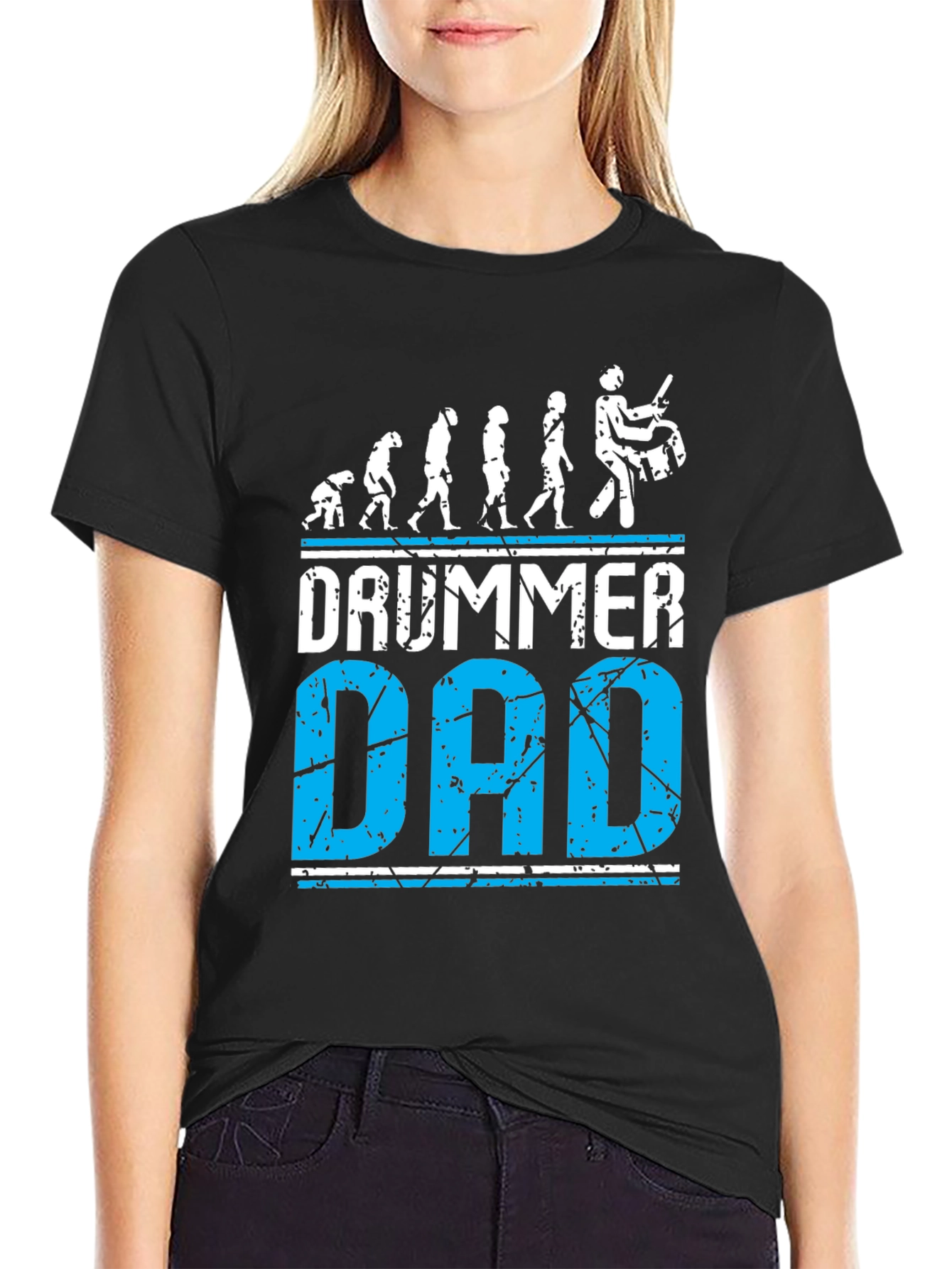 Black Drummer Dad Evolution Graphic Tee - Black Cotton T-Shirt view 2