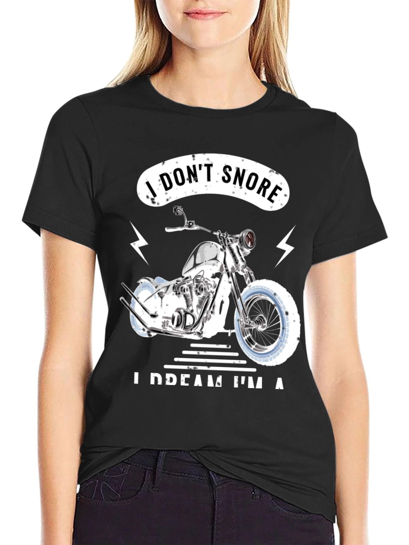 Black I Don't Snore, I Dream I'm A Motorcycle Black T-Shirt view 2