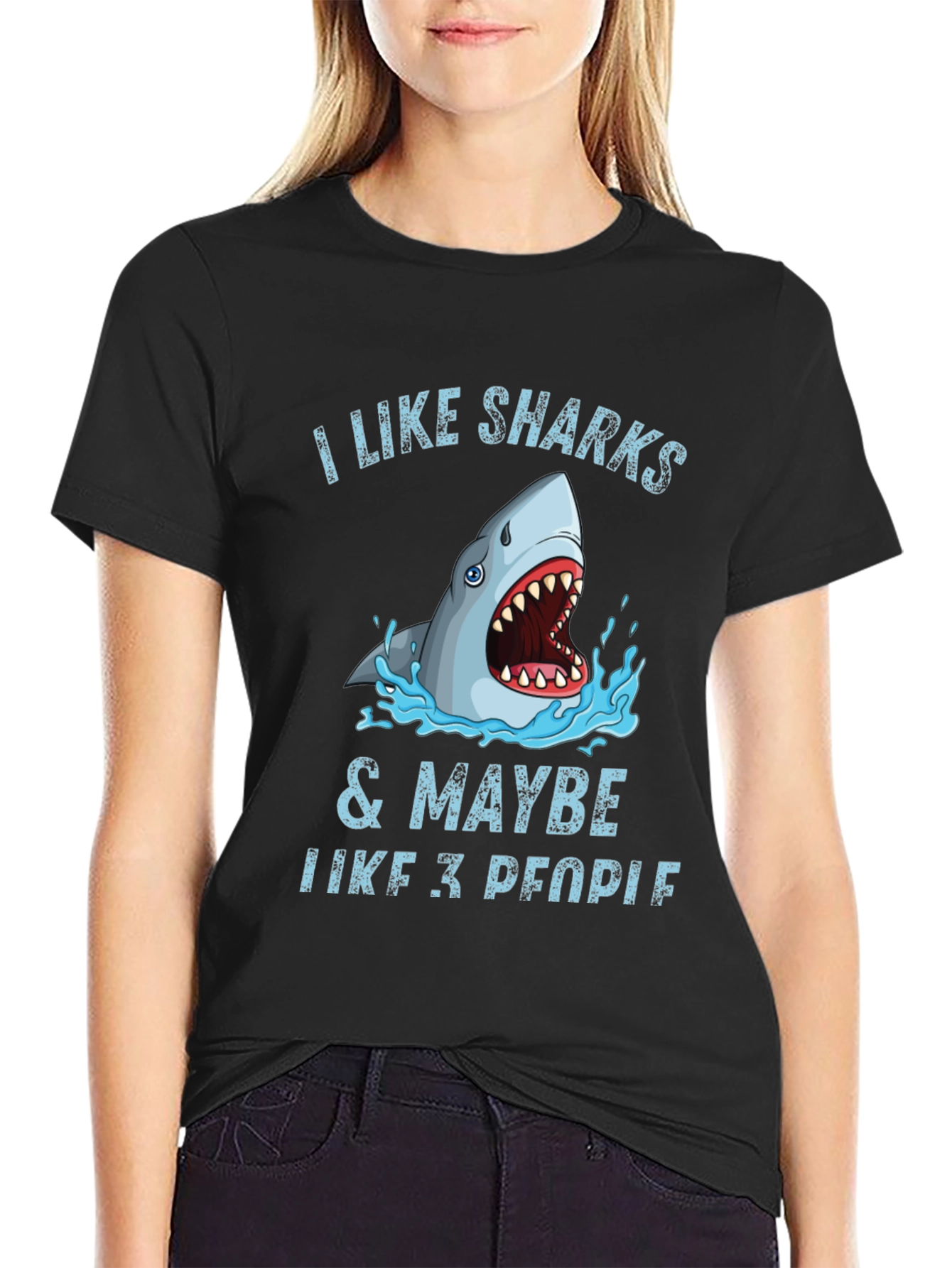 Black I Like Sharks & Maybe 3 People Graphic Tee view 2