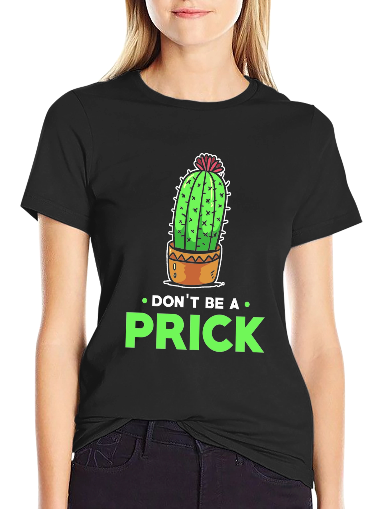 Black Don't Be a Prick Cactus Graphic T-Shirt view 2