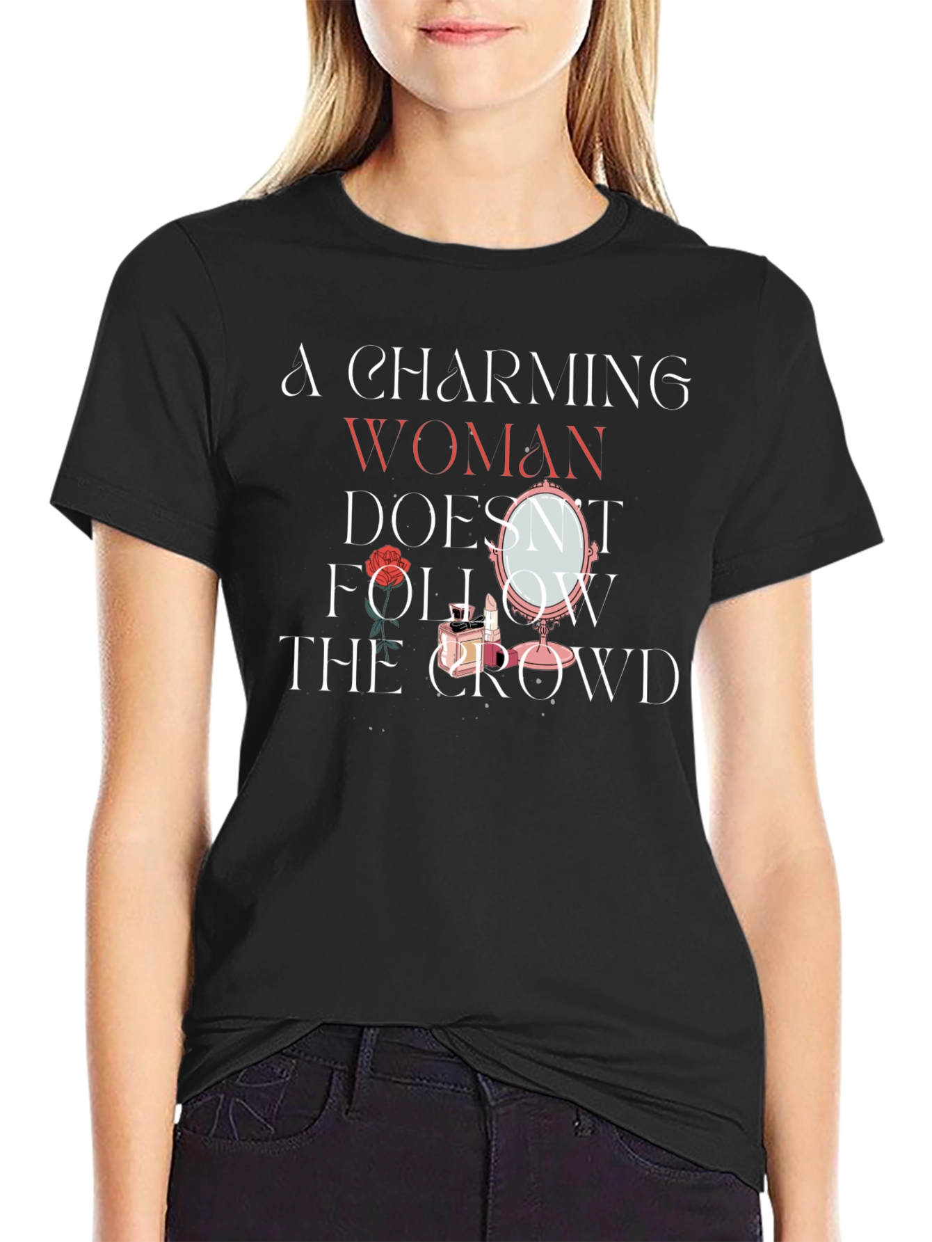 Black Charming Woman Graphic T-Shirt - Unique Design view 2