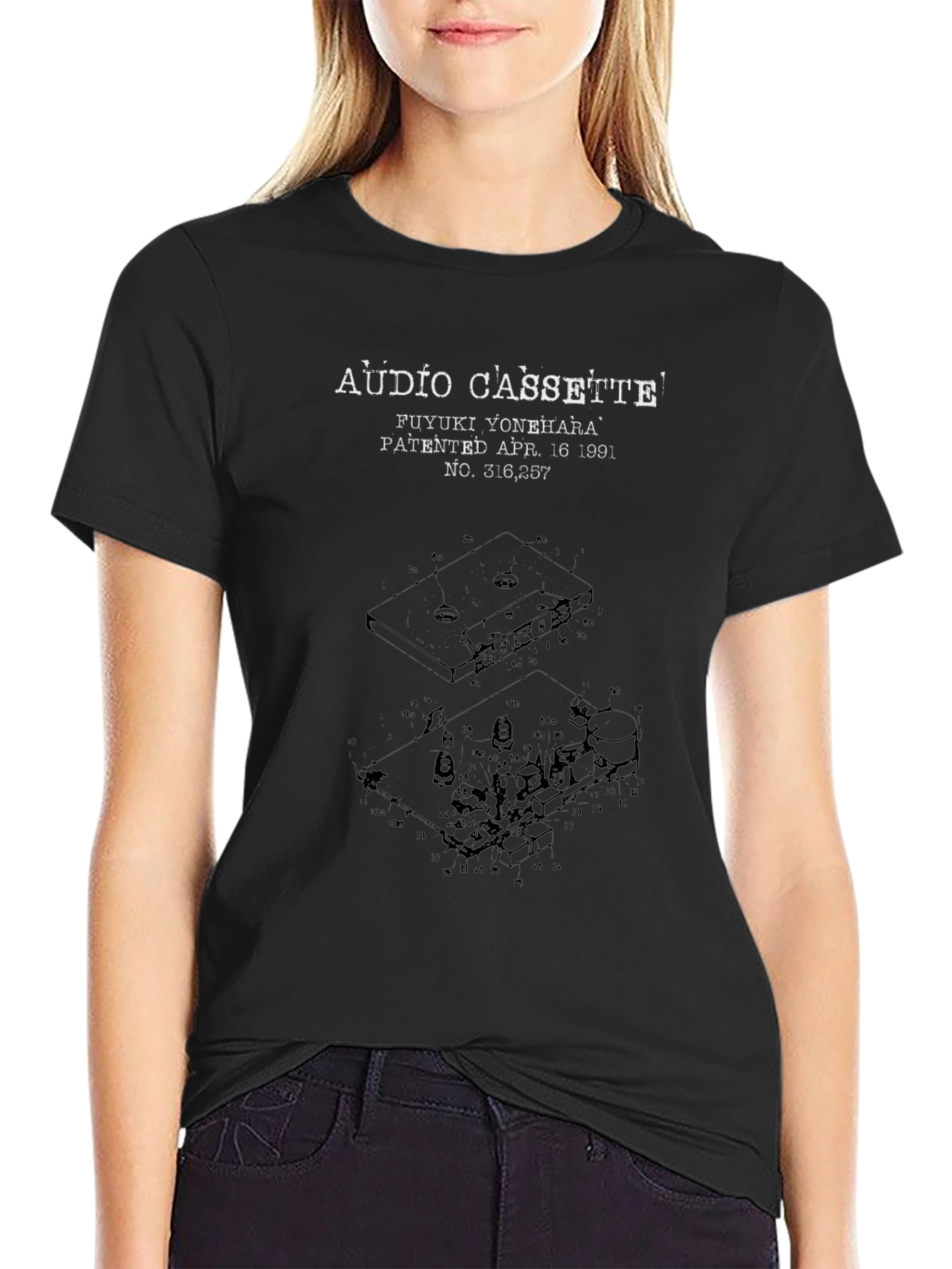 Black Audio Cassette Patent T-Shirt - Vintage Style view 2