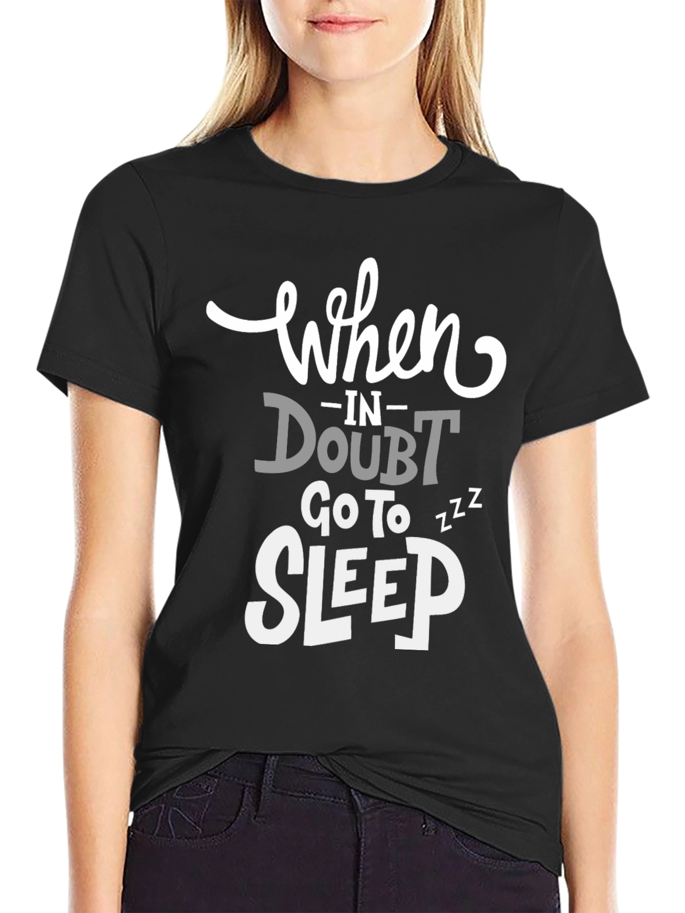 Black Funny Graphic Tee: When in Doubt, Go to Sleep view 2
