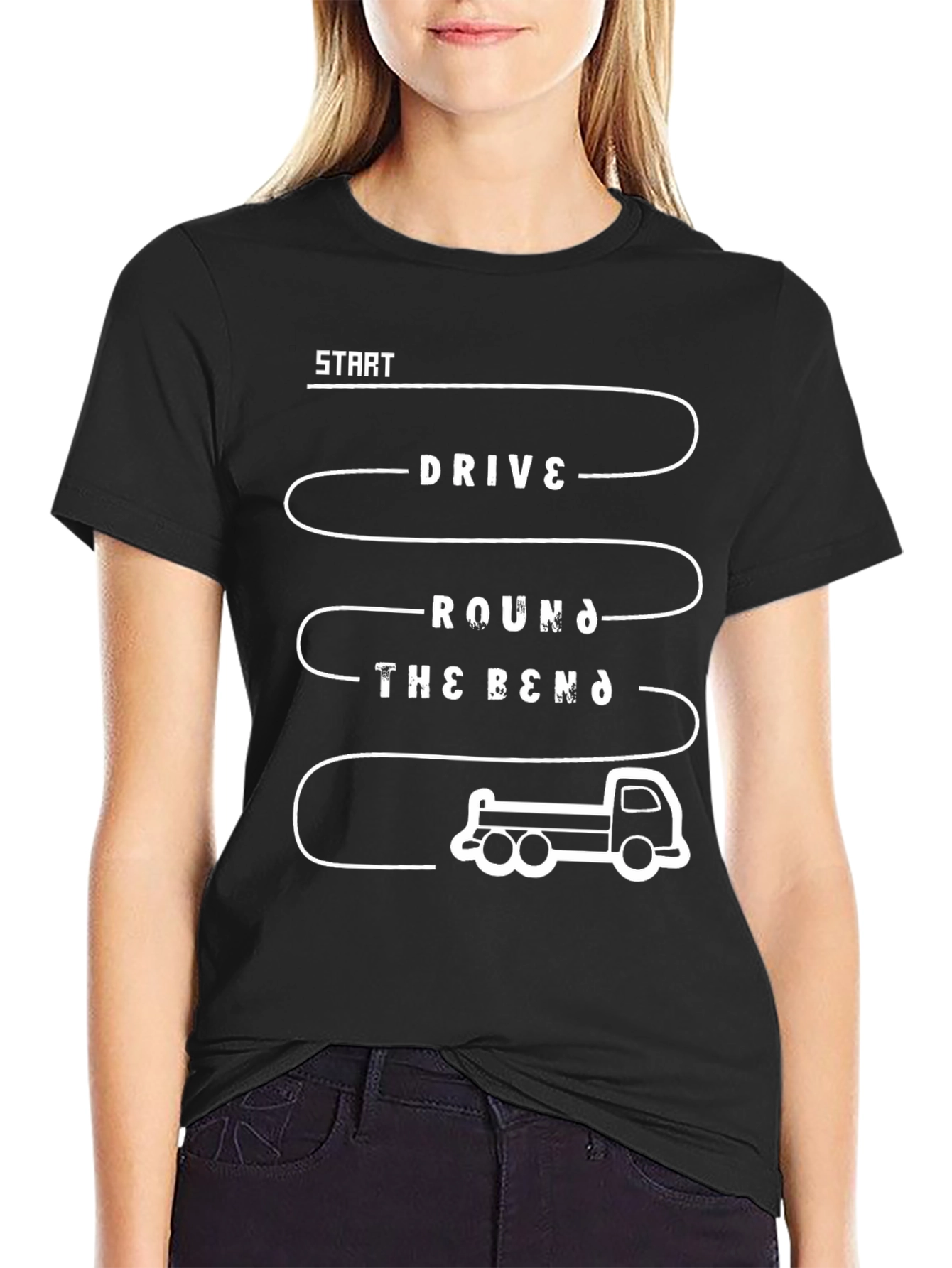 Black Drive Round the Bend Black Graphic T-Shirt view 2