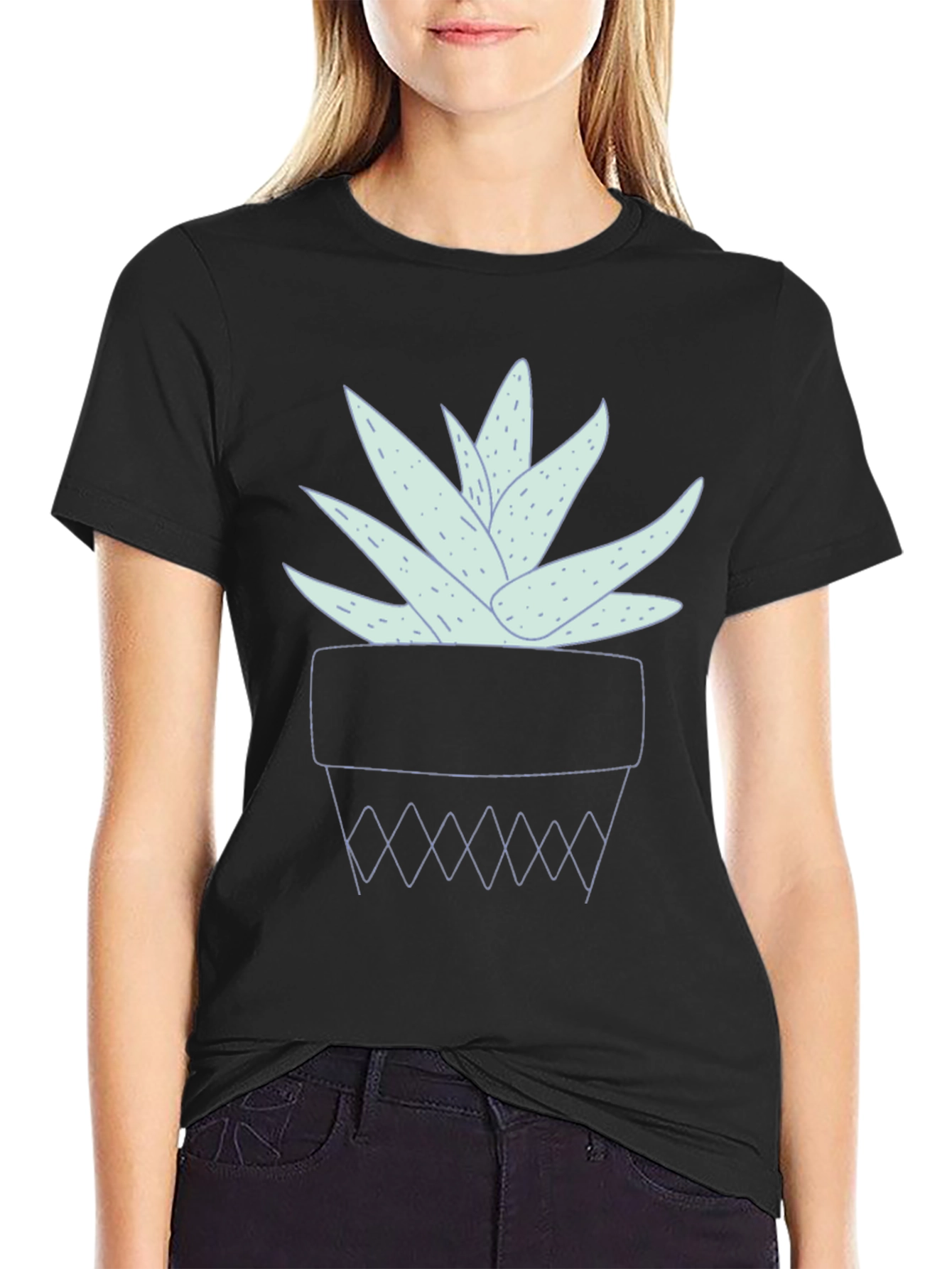 Black Aloe Vera Plant Graphic Tee - Black Casual Shirt view 2