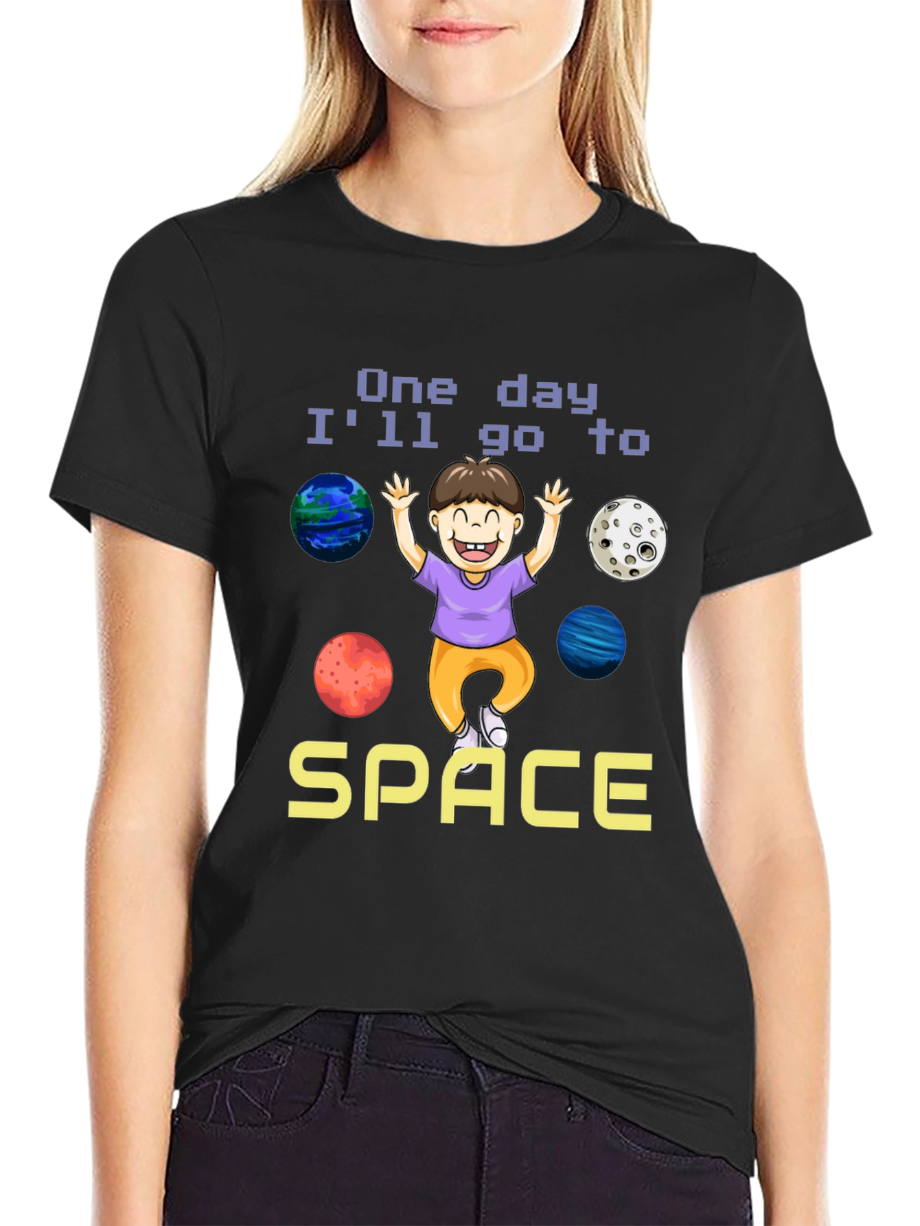 Black One Day I'll Go to Space T-Shirt view 2