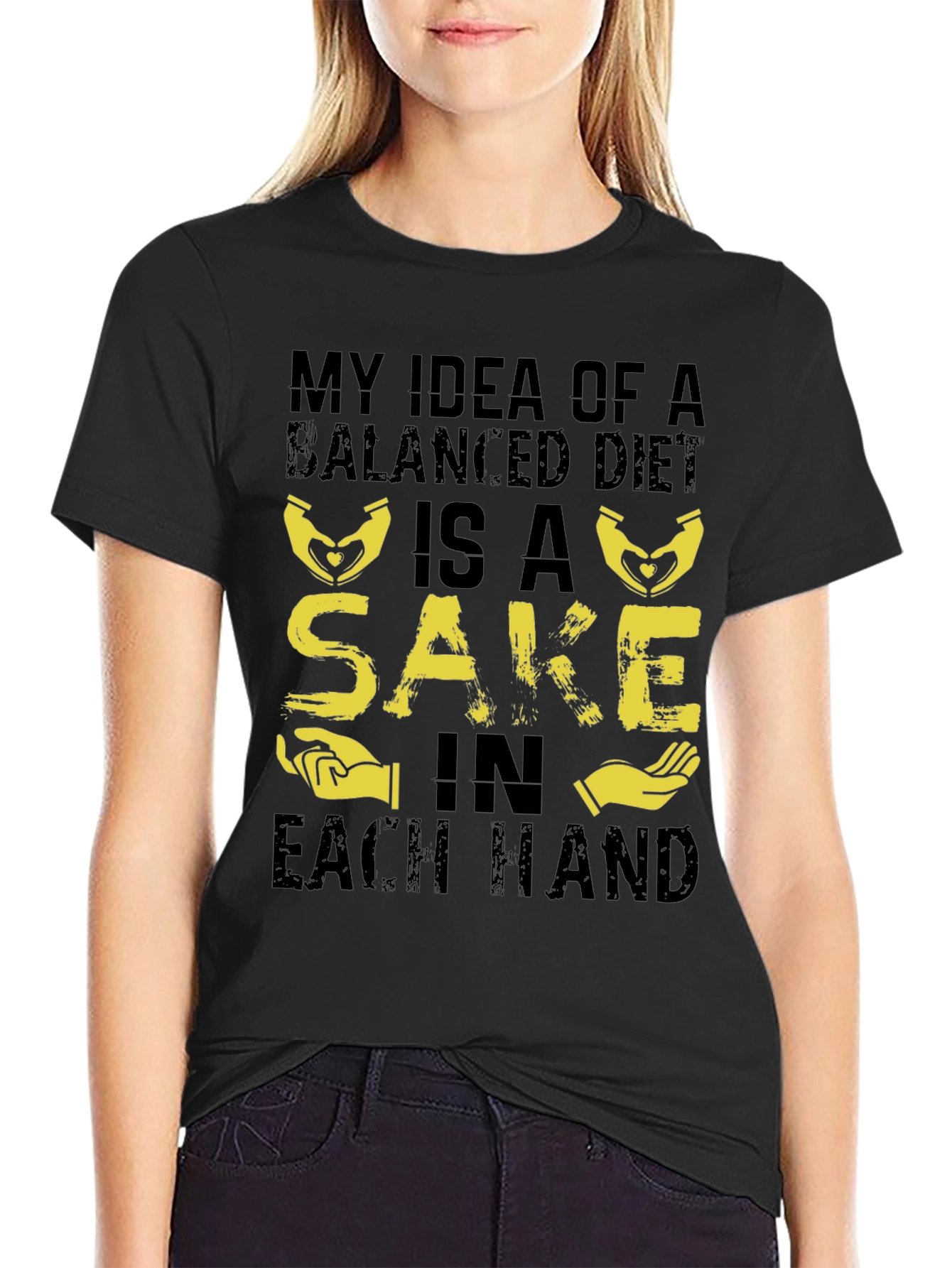 Black Balanced Diet Sake Hand T-Shirt - Funny Graphic Tee view 2