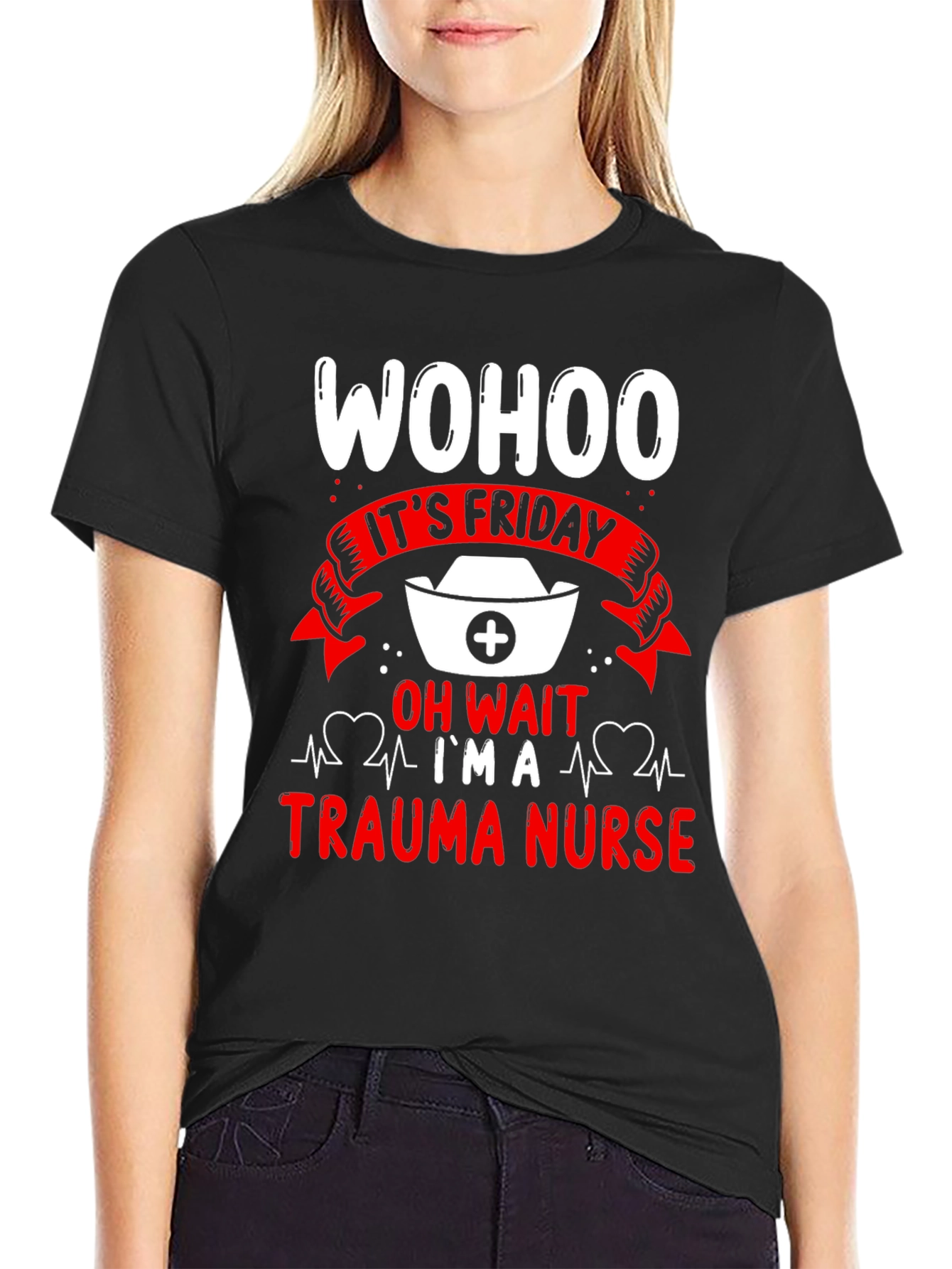 Black Trauma Nurse Friday T-Shirt view 2