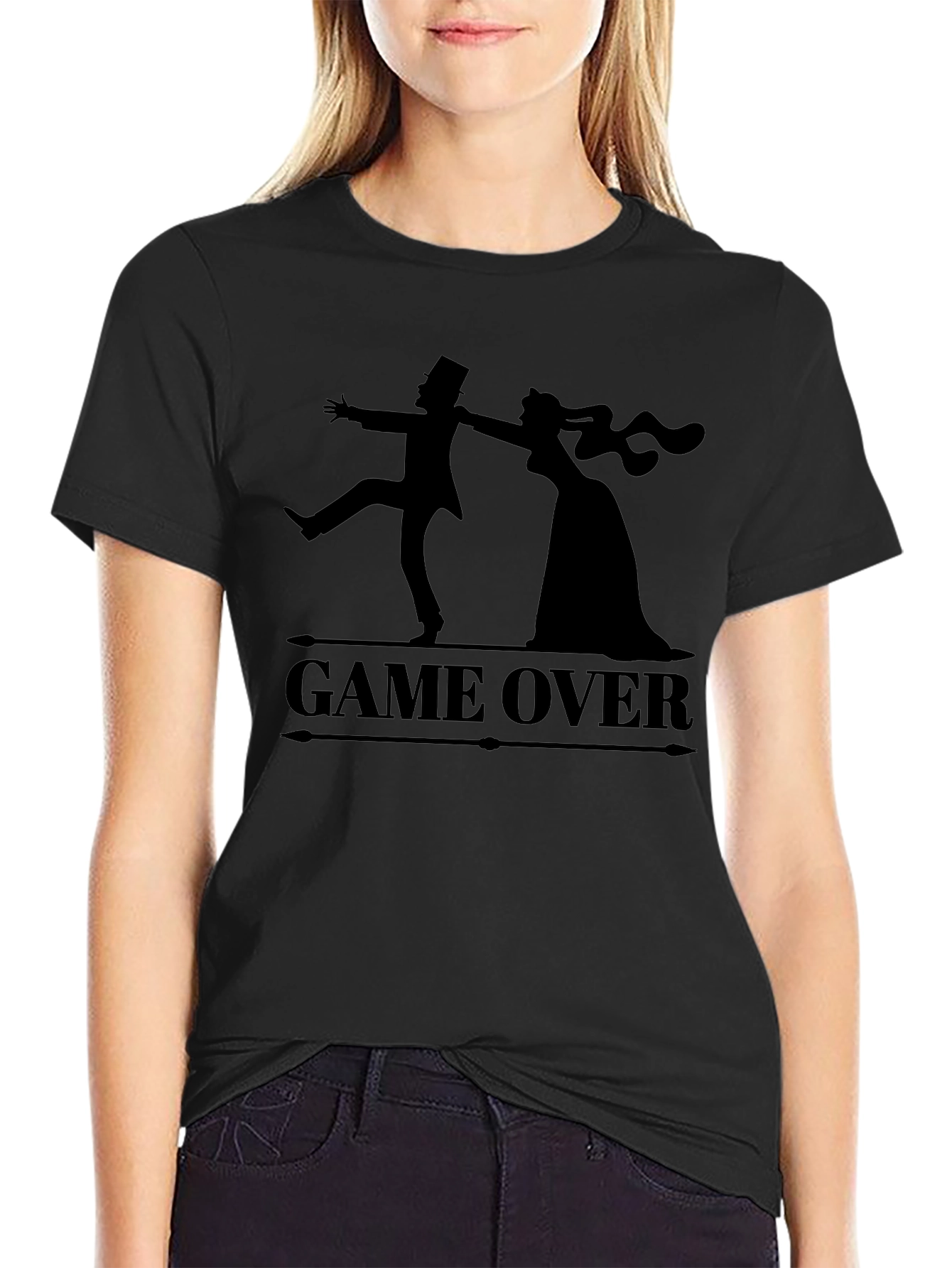 Game Over Bride & Groom Black T-Shirt - 2