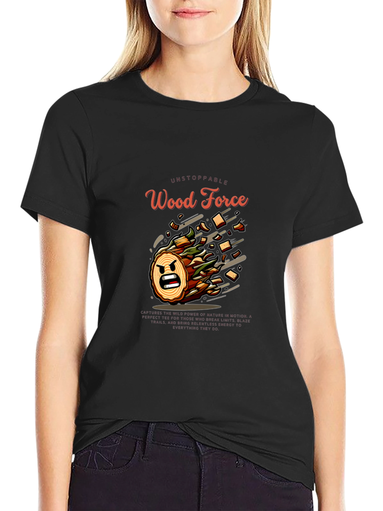 Black Unstoppable Wood Force Graphic T-Shirt view 2