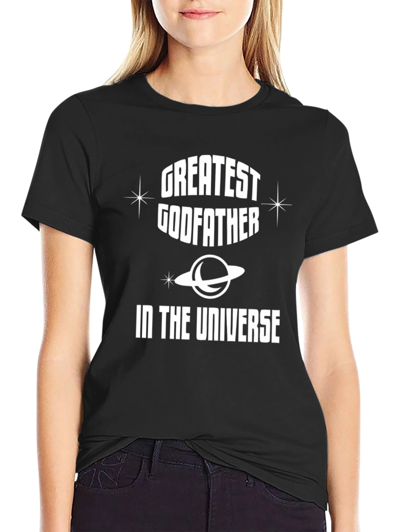 Black Greatest Godfather in the Universe Black T-Shirt view 2