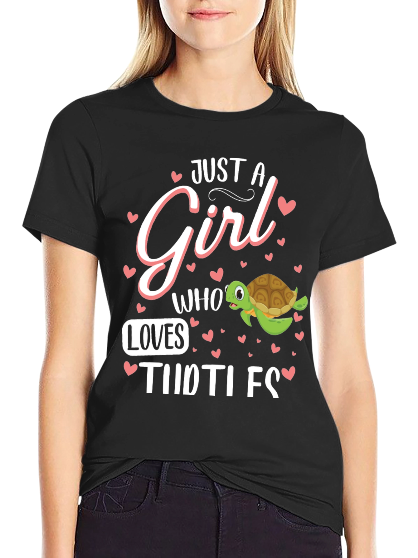 Black Just A Girl Who Loves Turtles T-Shirt view 2
