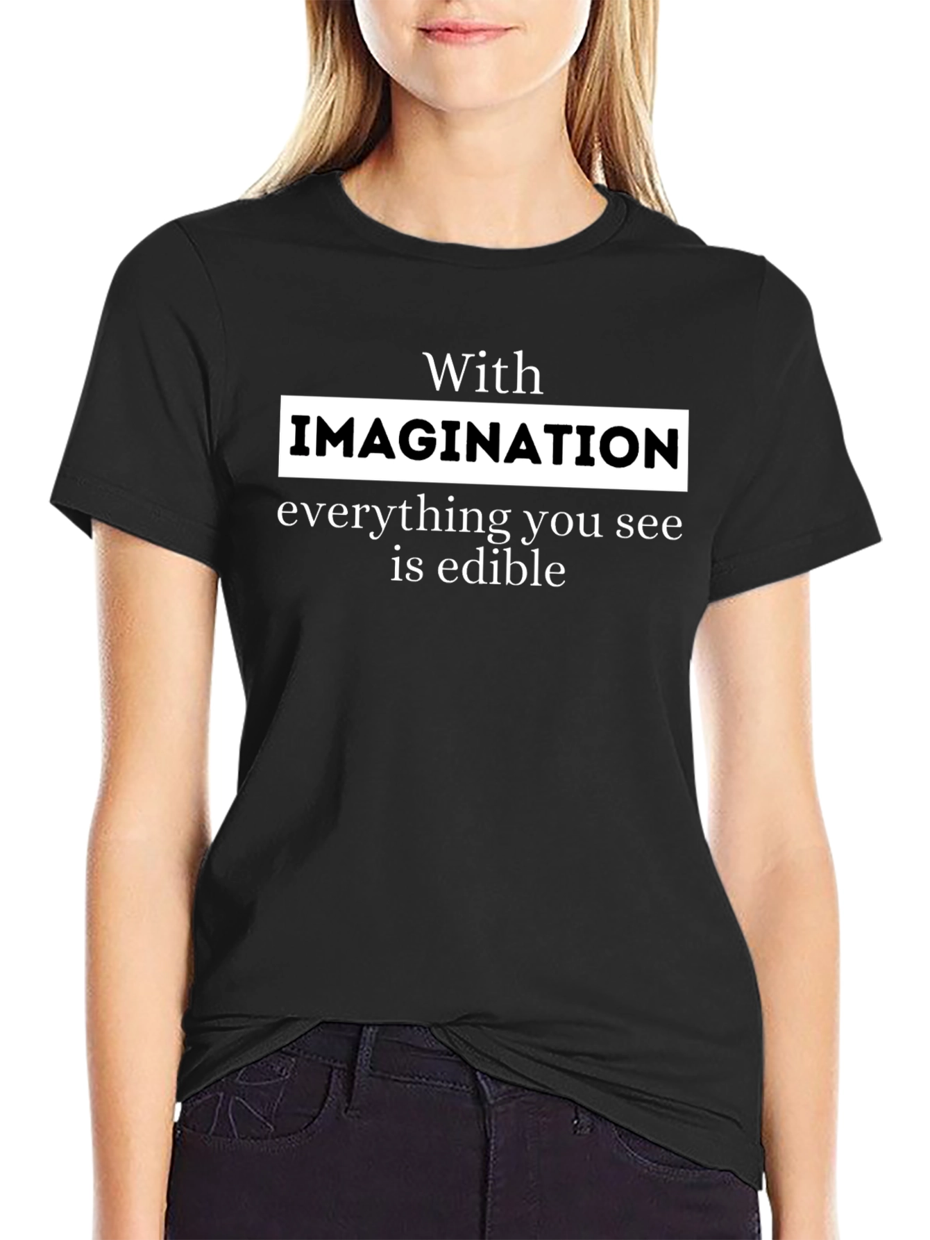 Black Edible Imagination Tee - Funny Quote T-Shirt view 2
