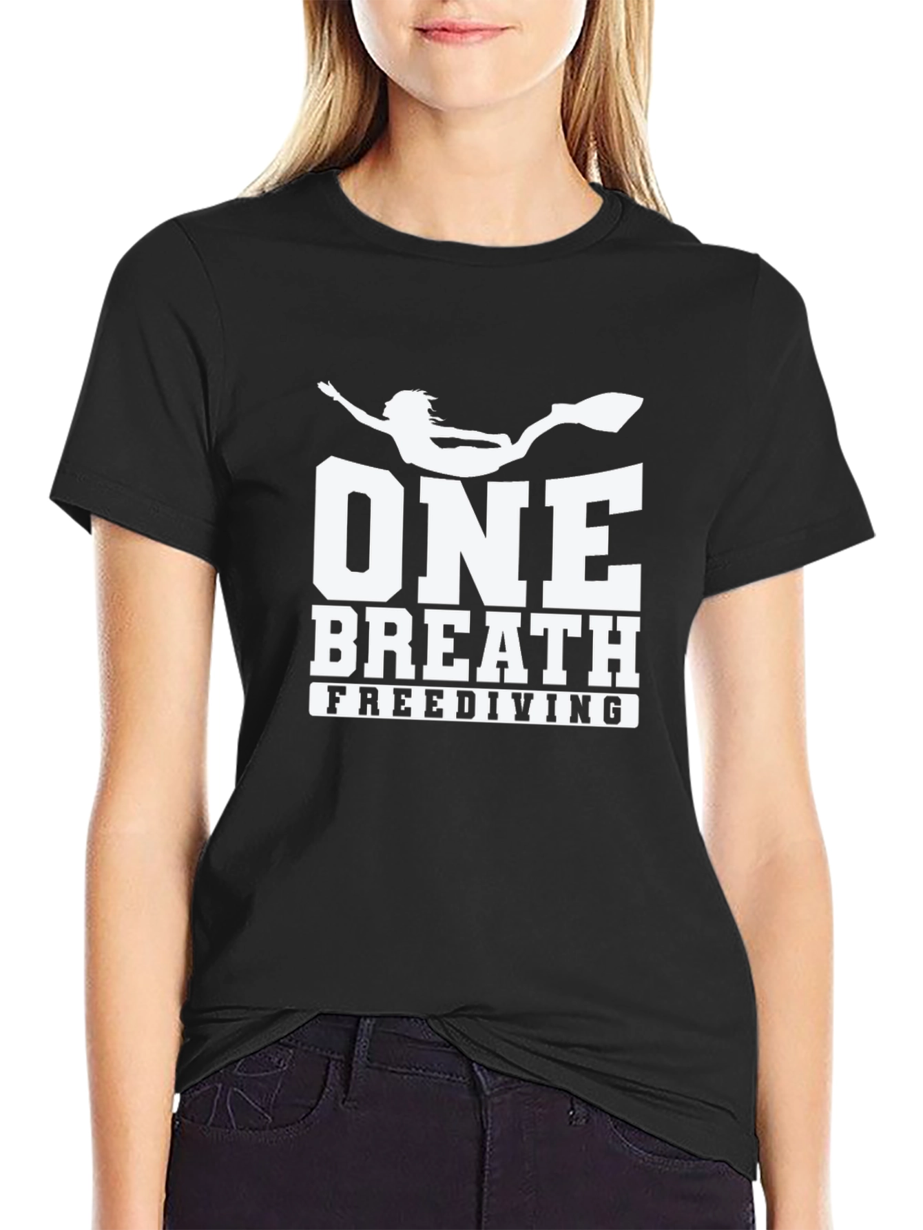 Black One Breath Freediving T-Shirt, Black Cotton Tee view 2