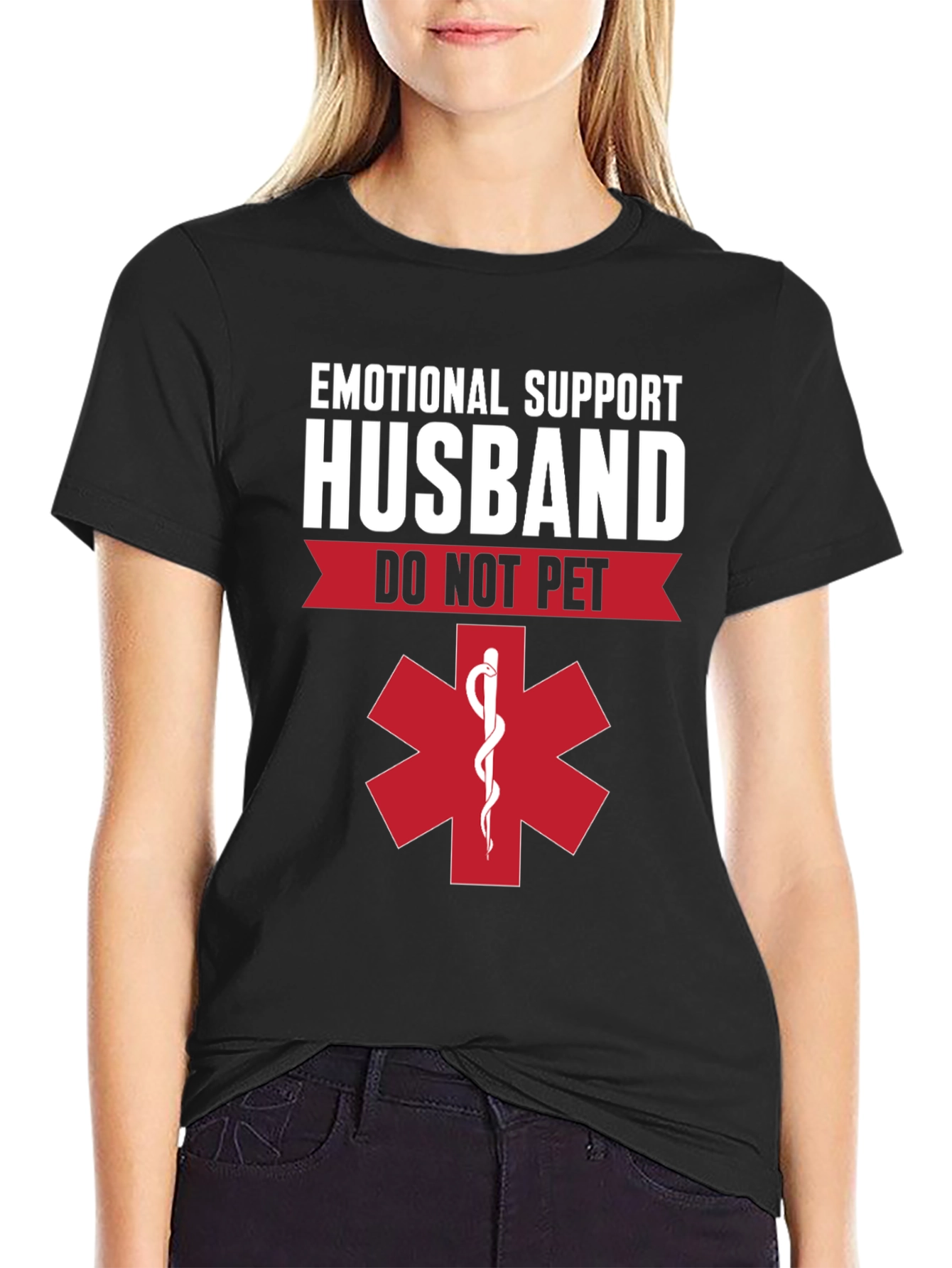 Black Emotional Support Husband T-Shirt - Do Not Pet view 2