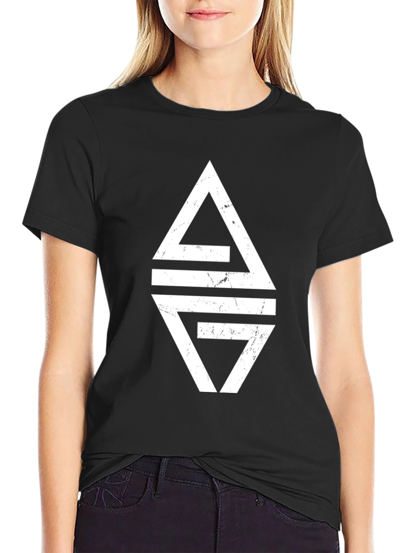 Black Geometric Graphic Print Black T-Shirt view 2