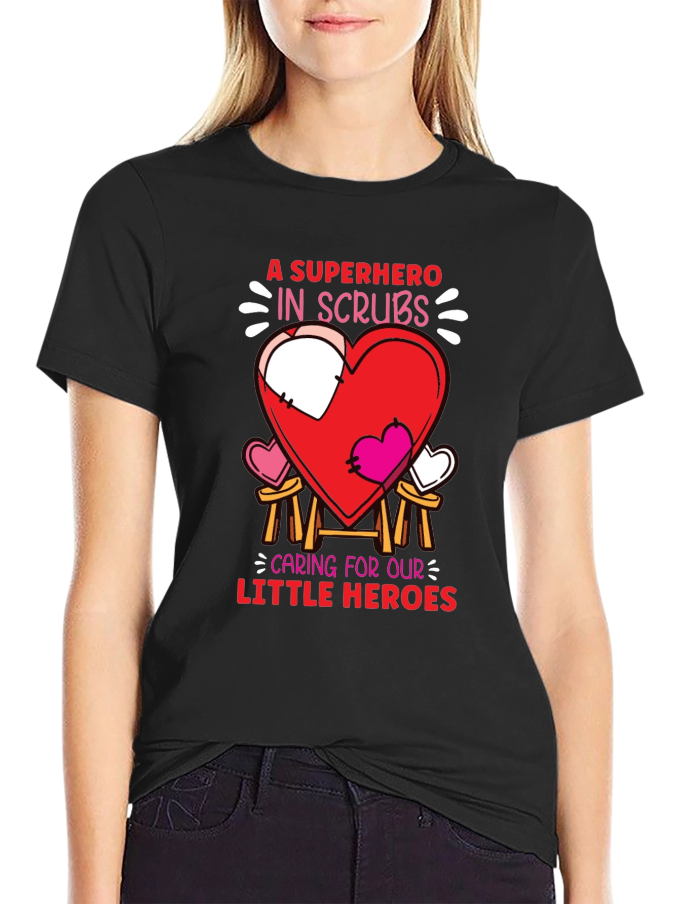 Black Superhero in Scrubs Graphic T-Shirt view 2