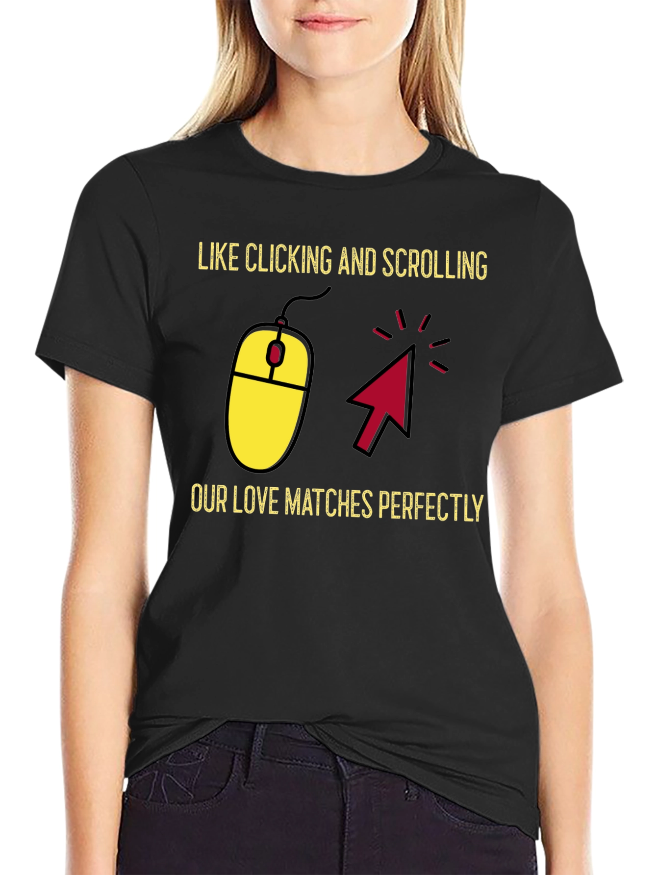 Black Clicking Love T-Shirt - Matching Couple Tee view 2