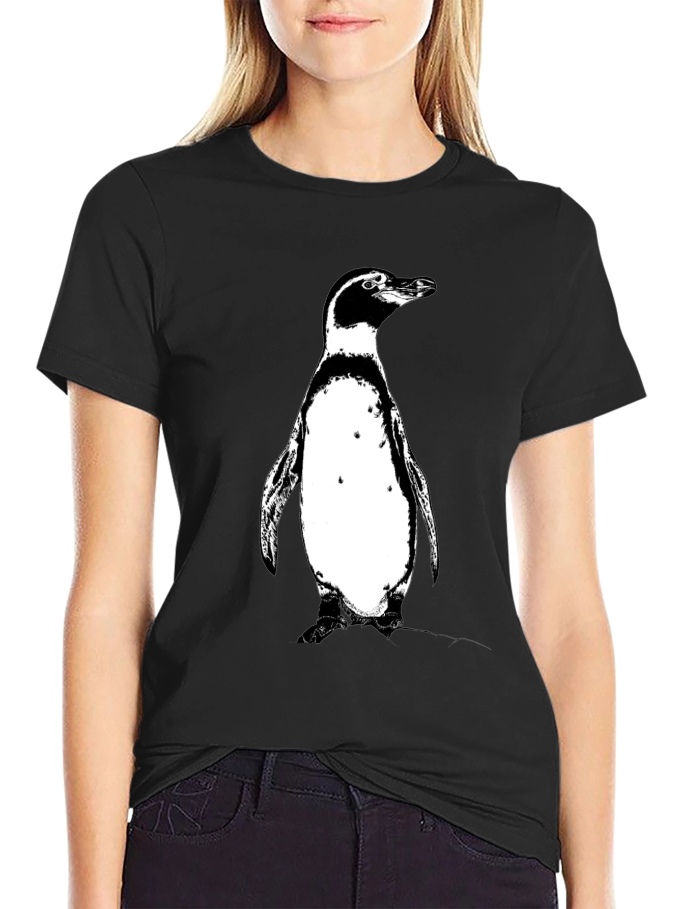 Black Penguin Graphic Tee - Black Cotton T-Shirt view 2