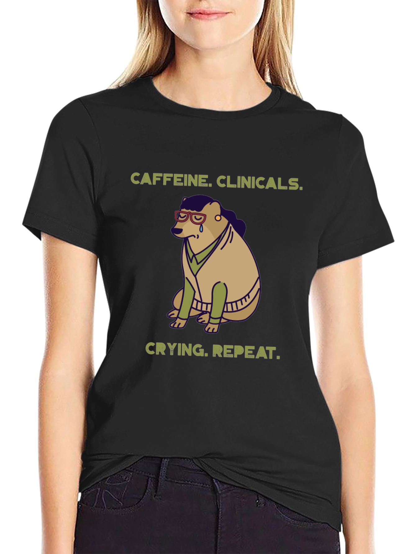 Black Caffeine Clinicals Crying Repeat Black Graphic T-Shirt view 2