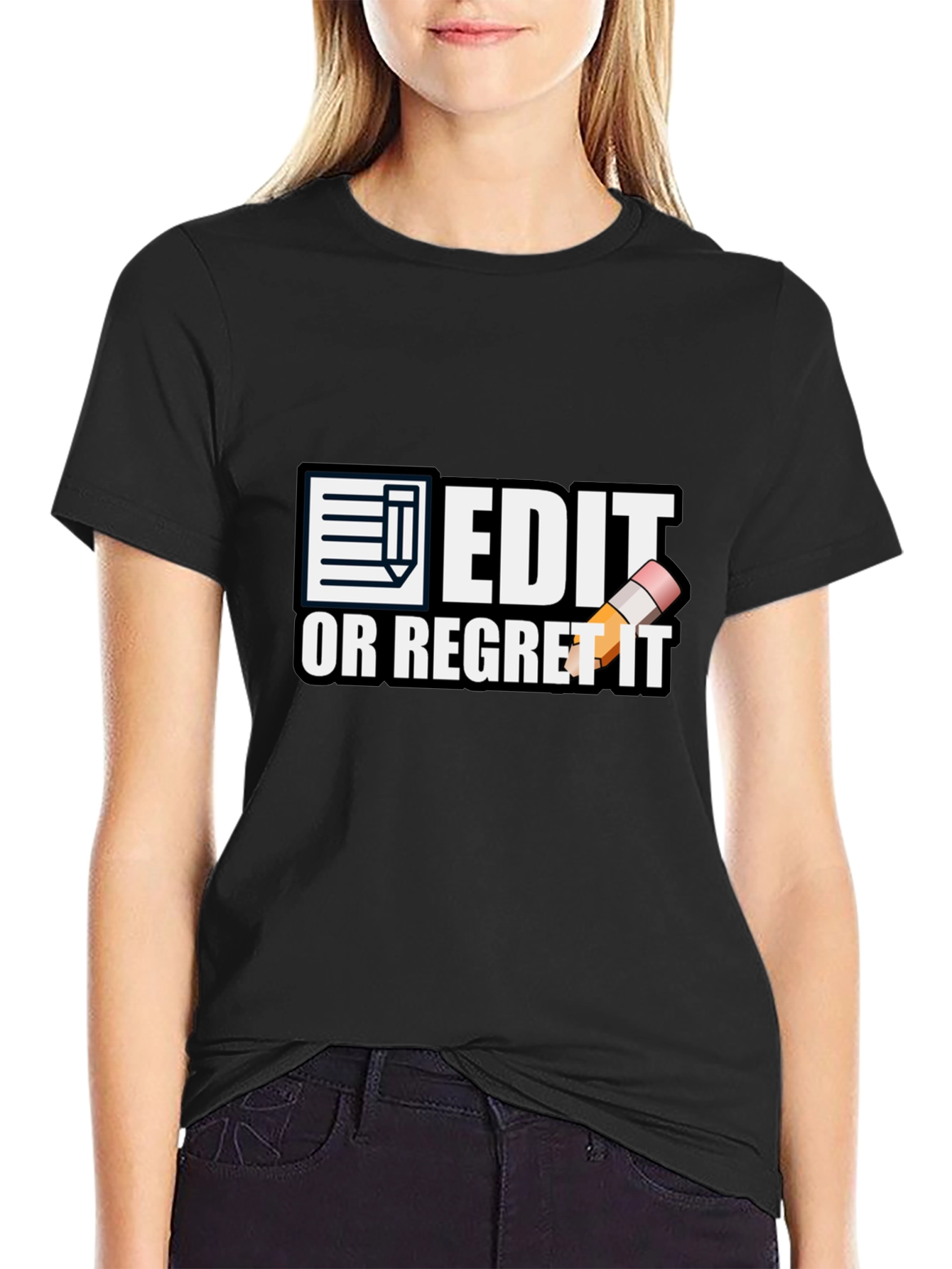 Black Edit or Regret It T-Shirt - Funny Editor Tee view 2