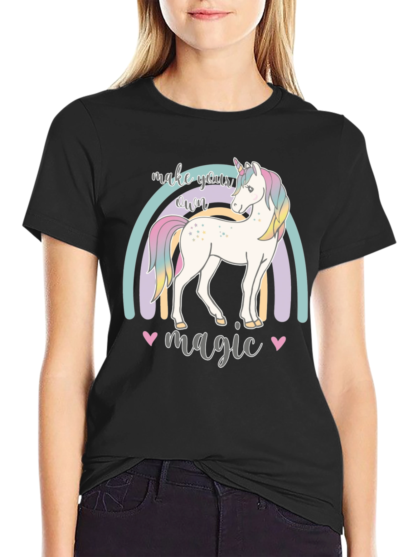 Black Make Your Own Magic Unicorn Graphic Tee view 2