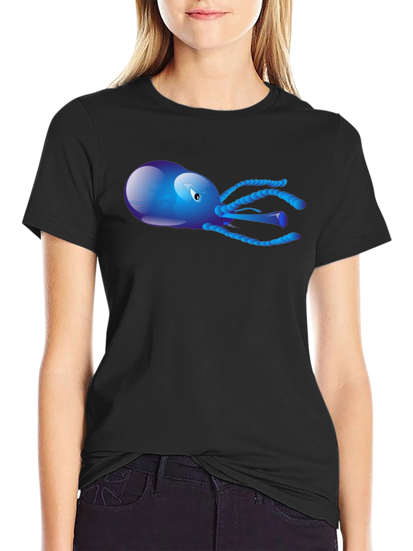 Black Blue Octopus Graphic Tee - Men's Black T-Shirt view 2
