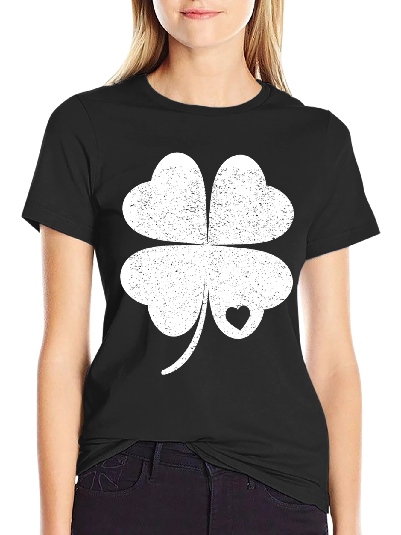 Black Lucky Four Leaf Clover T-Shirt - St. Patrick's Day Tee view 2