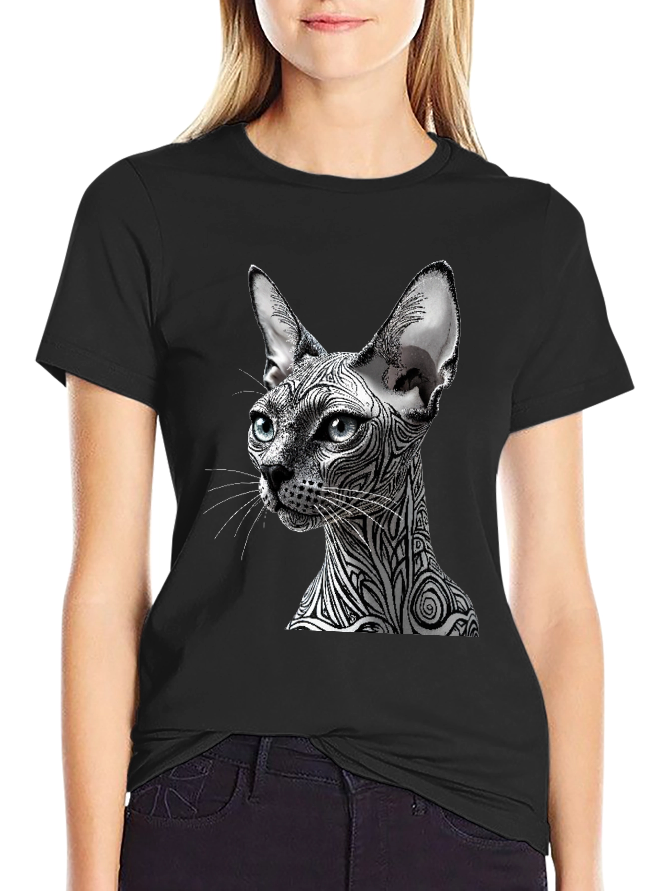 Black Unique Cat Graphic T-Shirt - Stylish Black Tee view 2