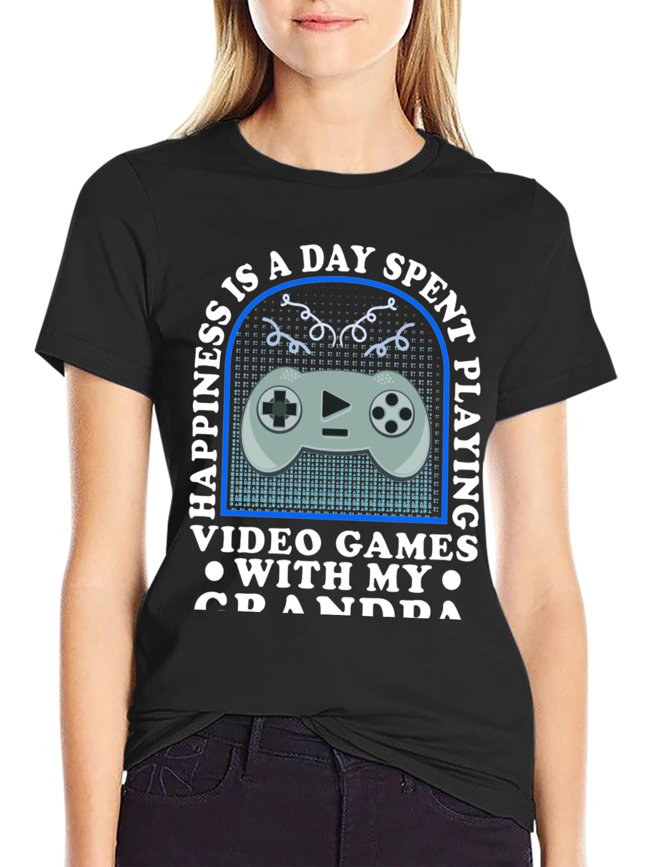 Black Gaming Grandpa T-Shirt - Happiness is a Day Spent Playing view 2