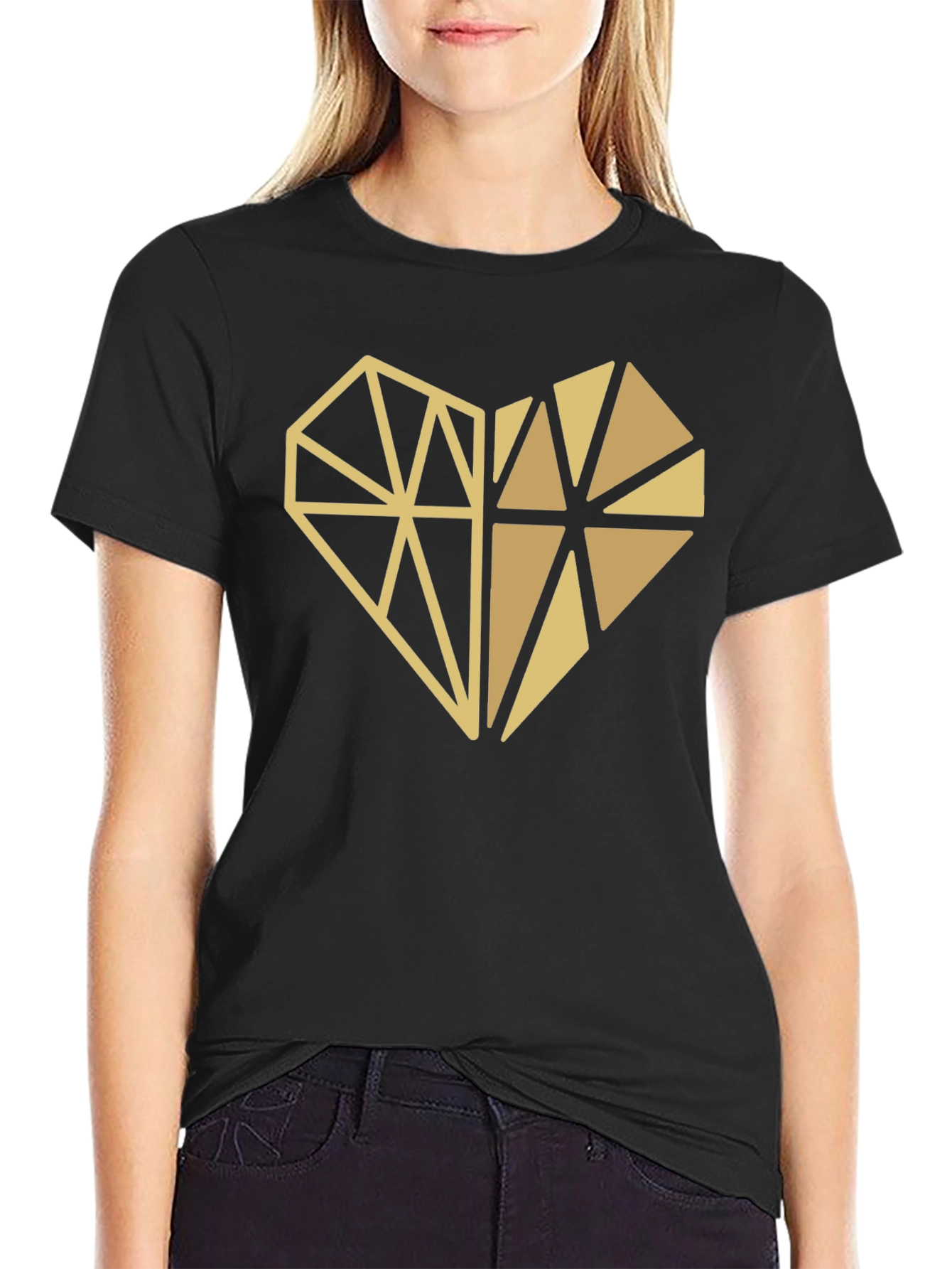 Black Geometric Heart Graphic Tee - Modern Style view 2