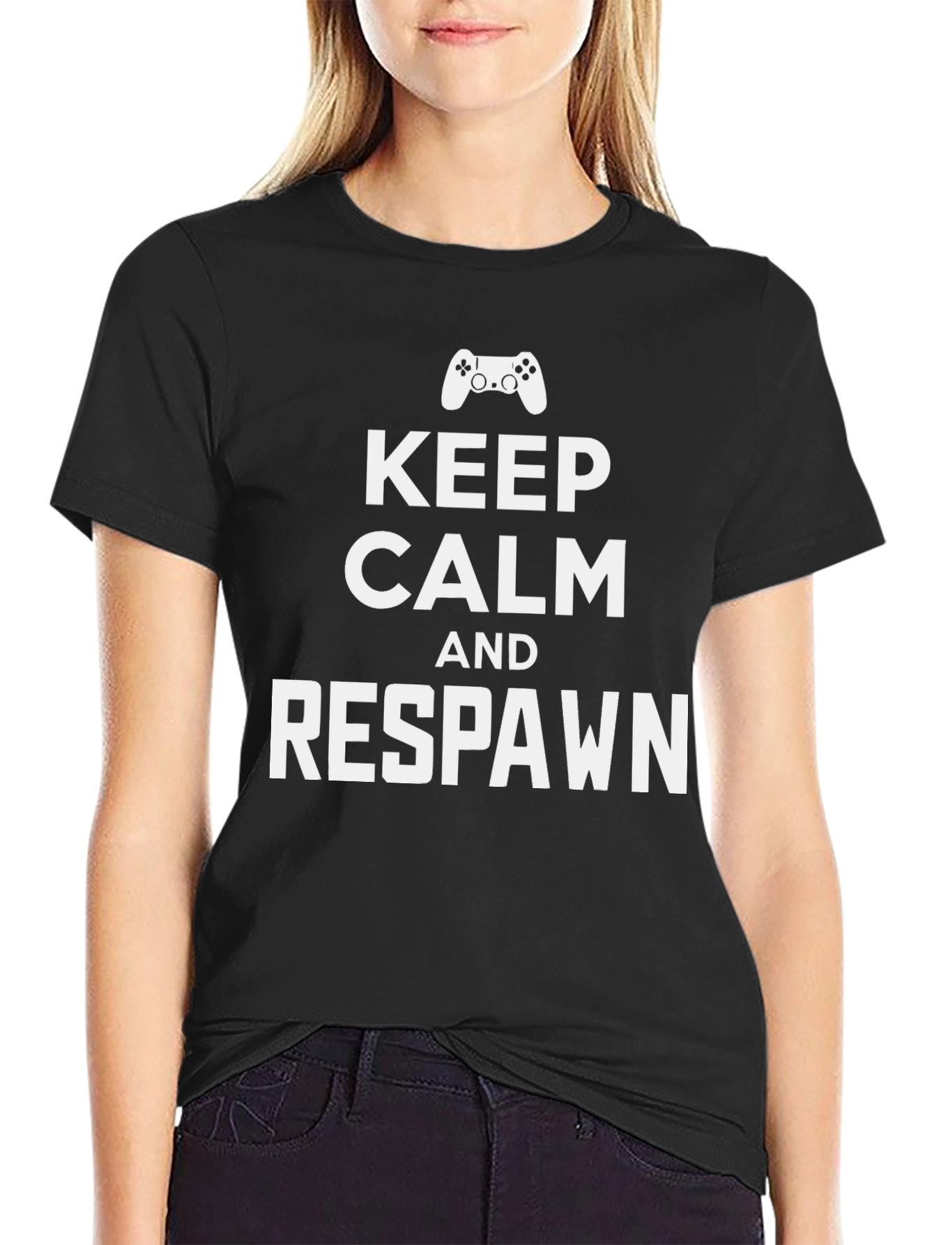 Black Keep Calm and Respawn Black Gaming T-Shirt view 2