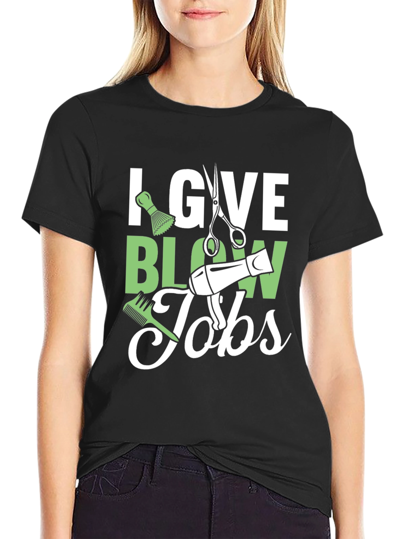 Black Stylist Humor T-Shirt: I Give Blow Jobs view 2