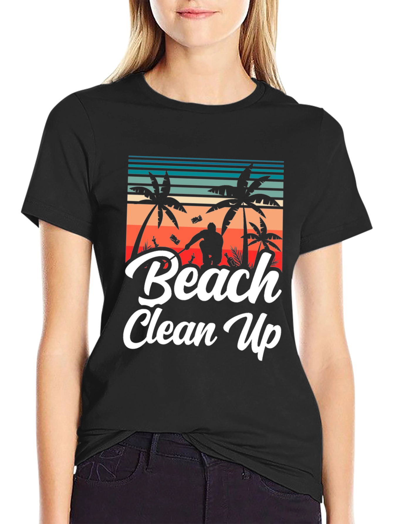 Black Beach Clean Up Graphic T-Shirt, Black view 2