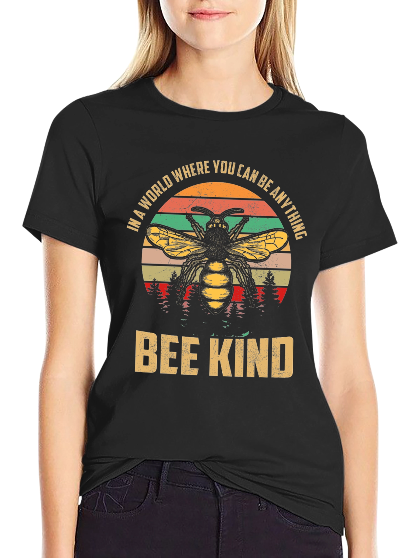 Black Bee Kind Graphic Tee - Trendy Casual Top view 2