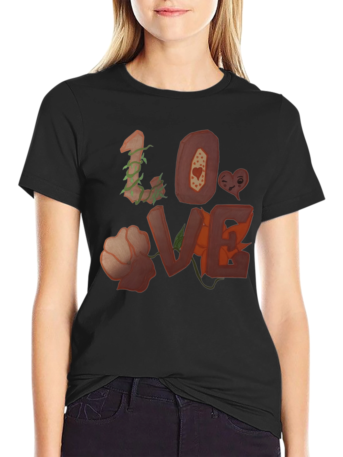 Black Floral LOVE Graphic Tee - Unique Heart Design view 2