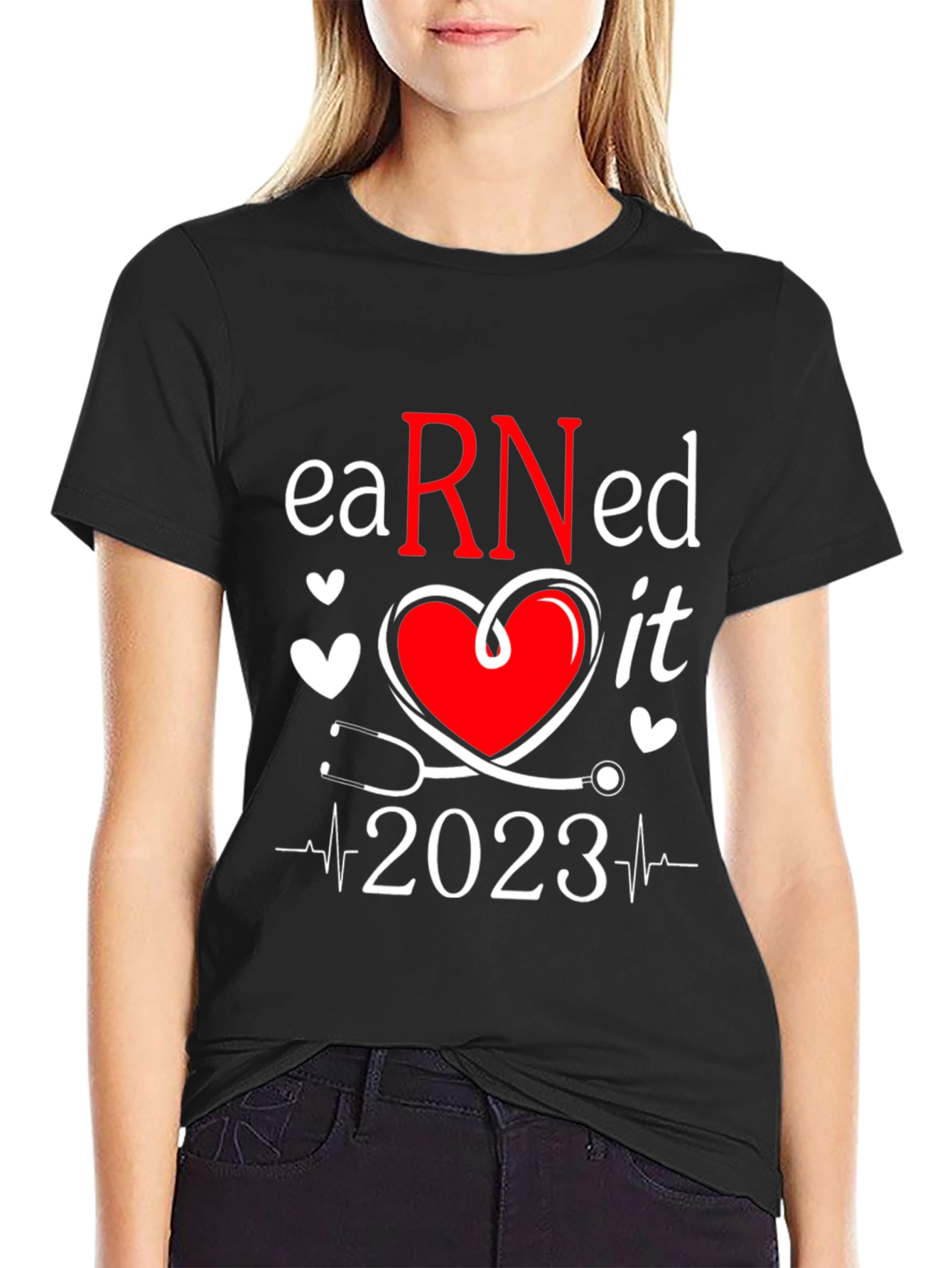 Black Earned It RN 2023 Nurse T-Shirt view 2