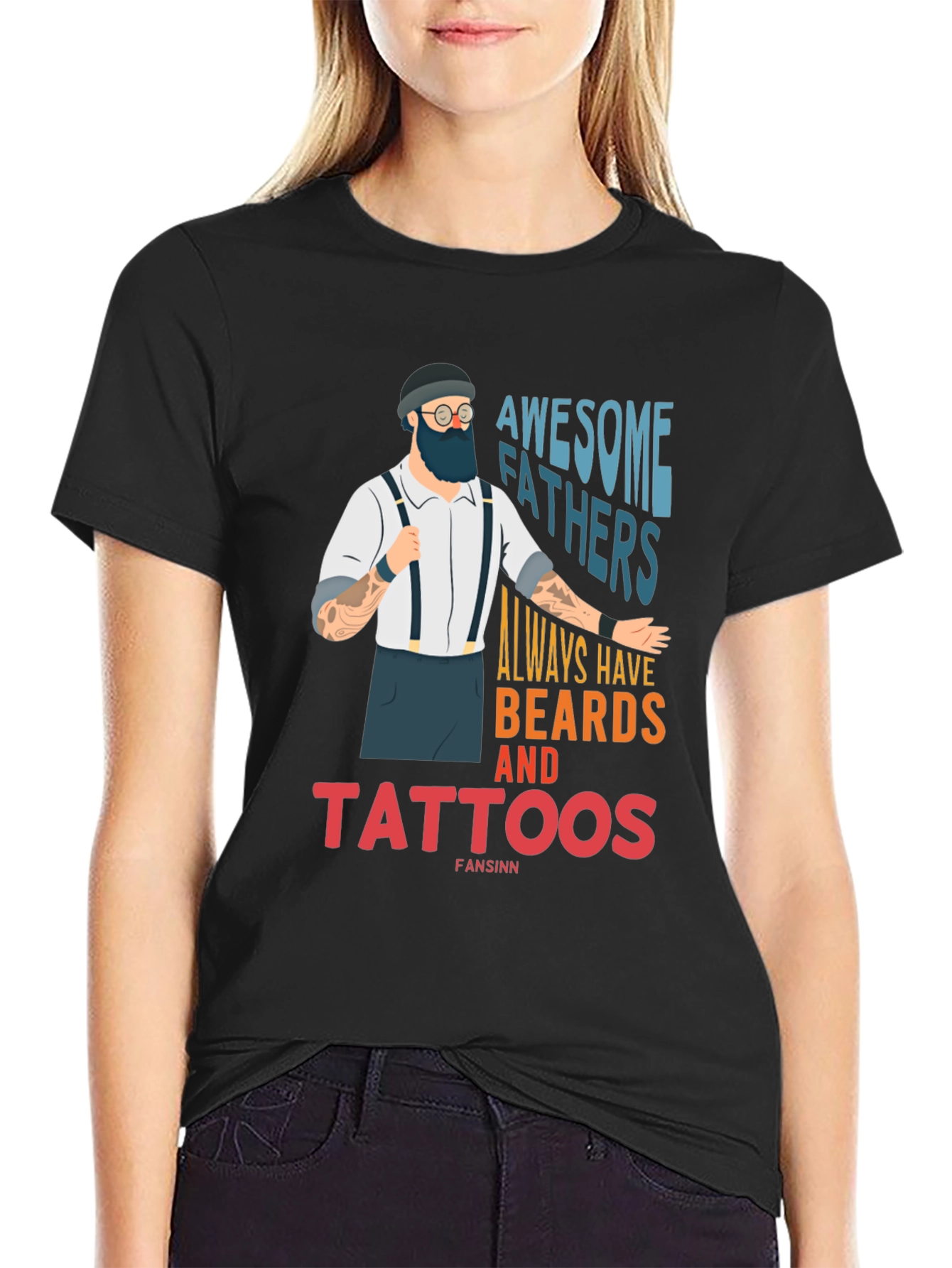Black Awesome Fathers Beards Tattoos Graphic Tee view 2