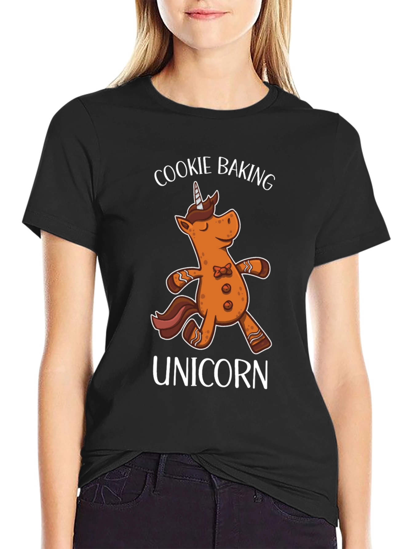 Black Cookie Baking Unicorn T-Shirt view 2