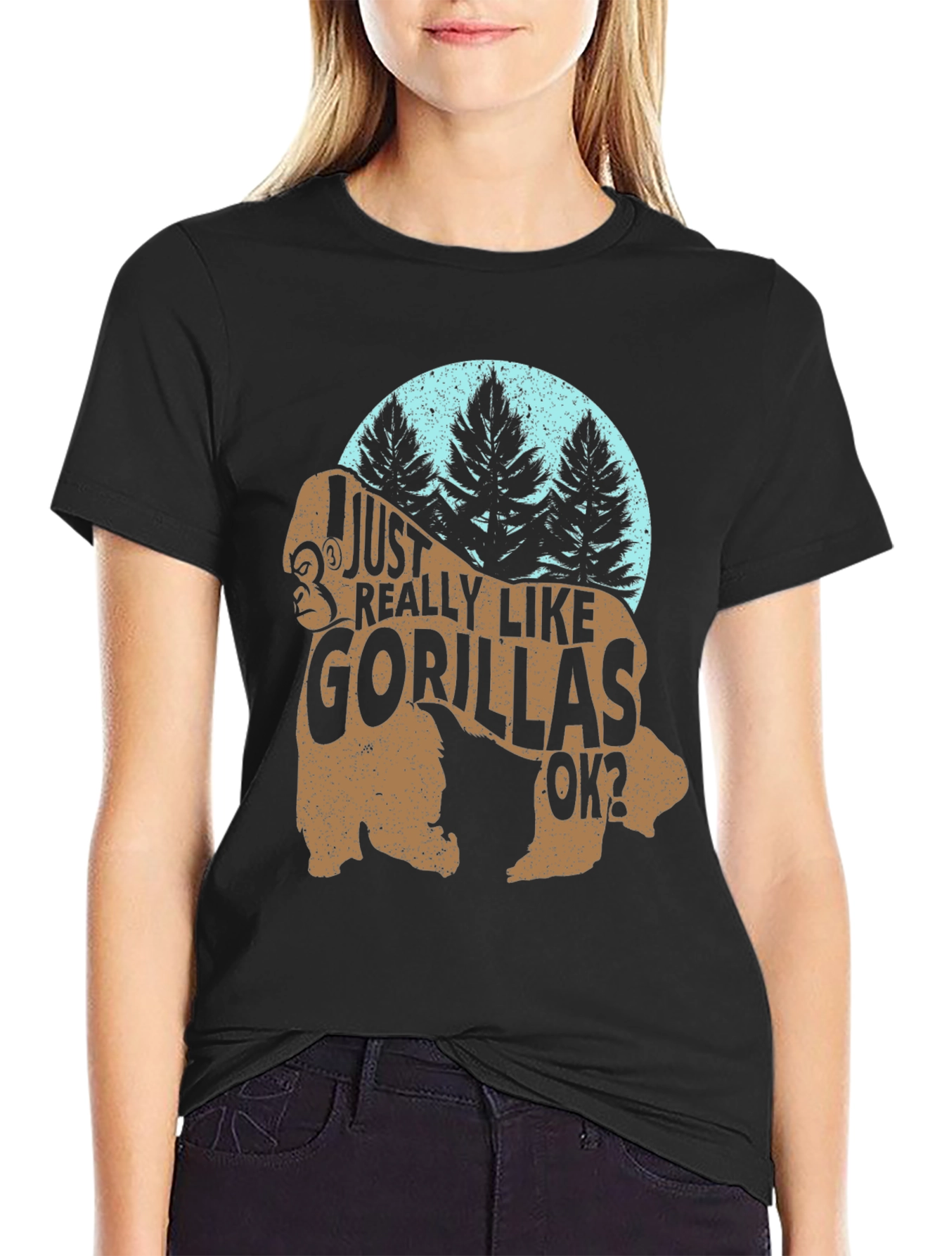 Black I Just Really Like Gorillas OK? Funny Gorilla T-Shirt view 2