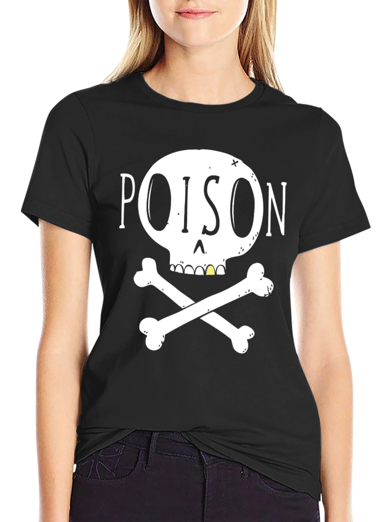 Black Poison Skull Graphic Tee - Black Casual T-Shirt view 2