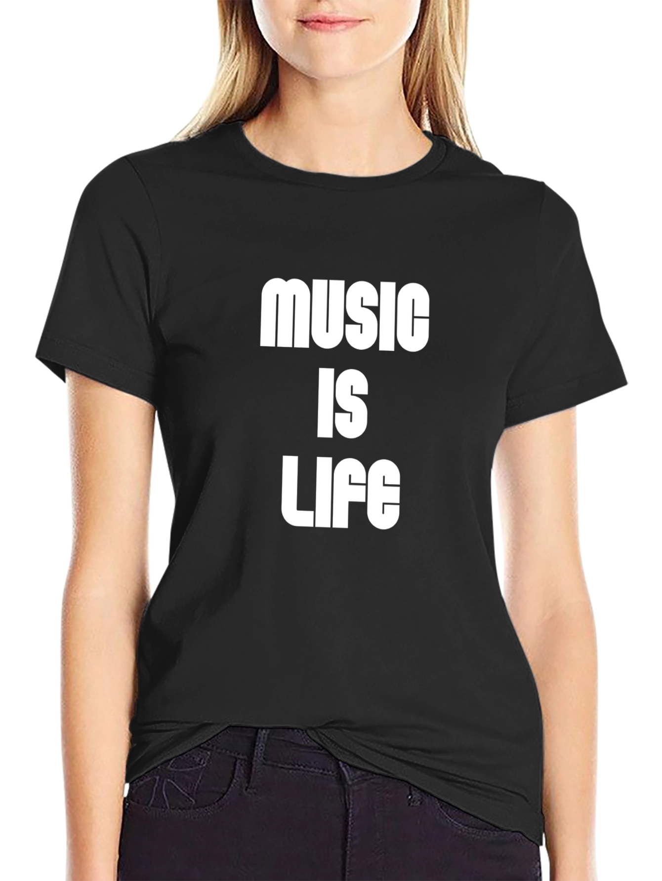 Black Music Is Life Graphic Tee - Black Cotton T-Shirt view 2