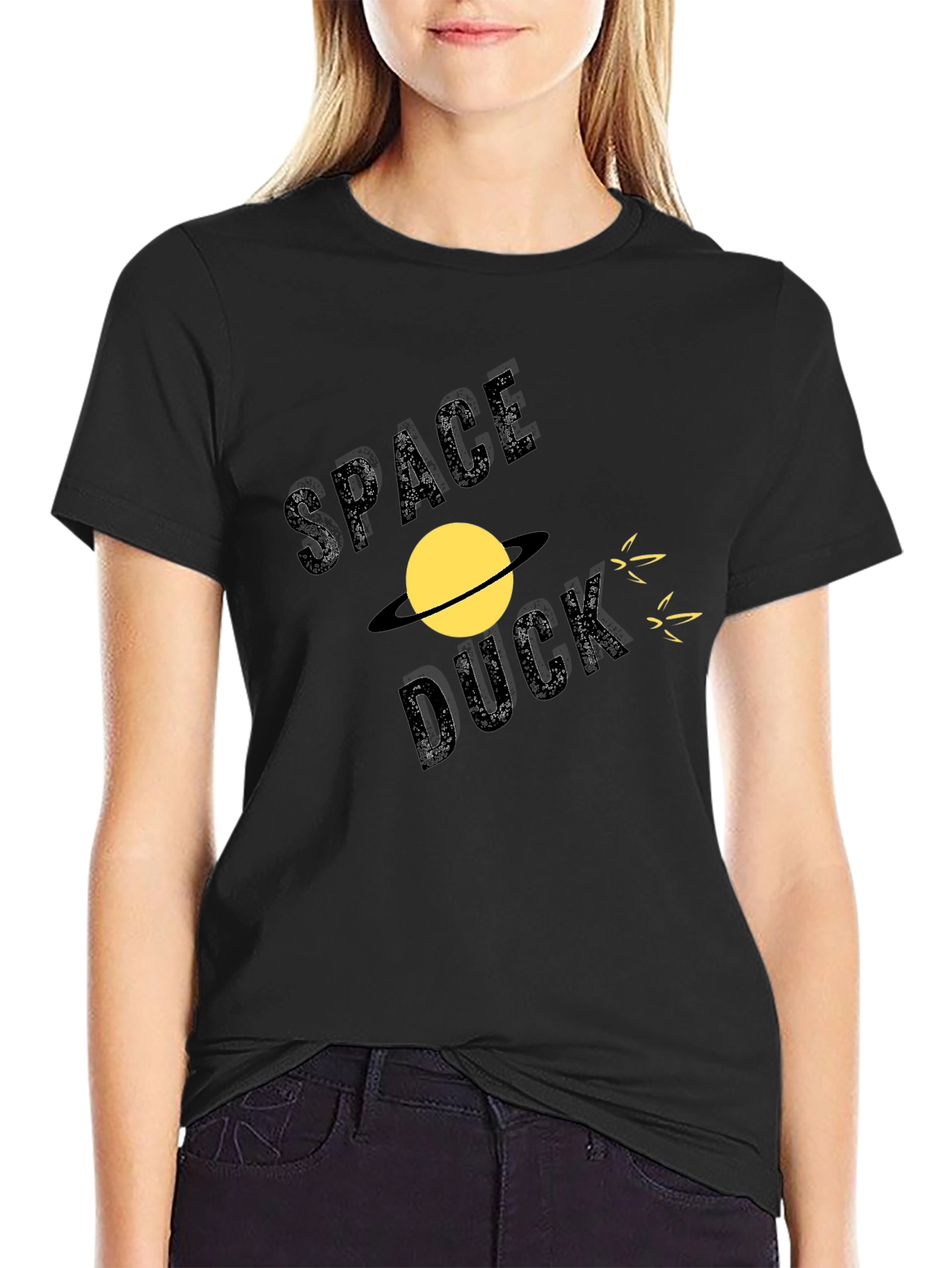 Black Space Duck T-Shirt - Novelty Graphic Tee view 2