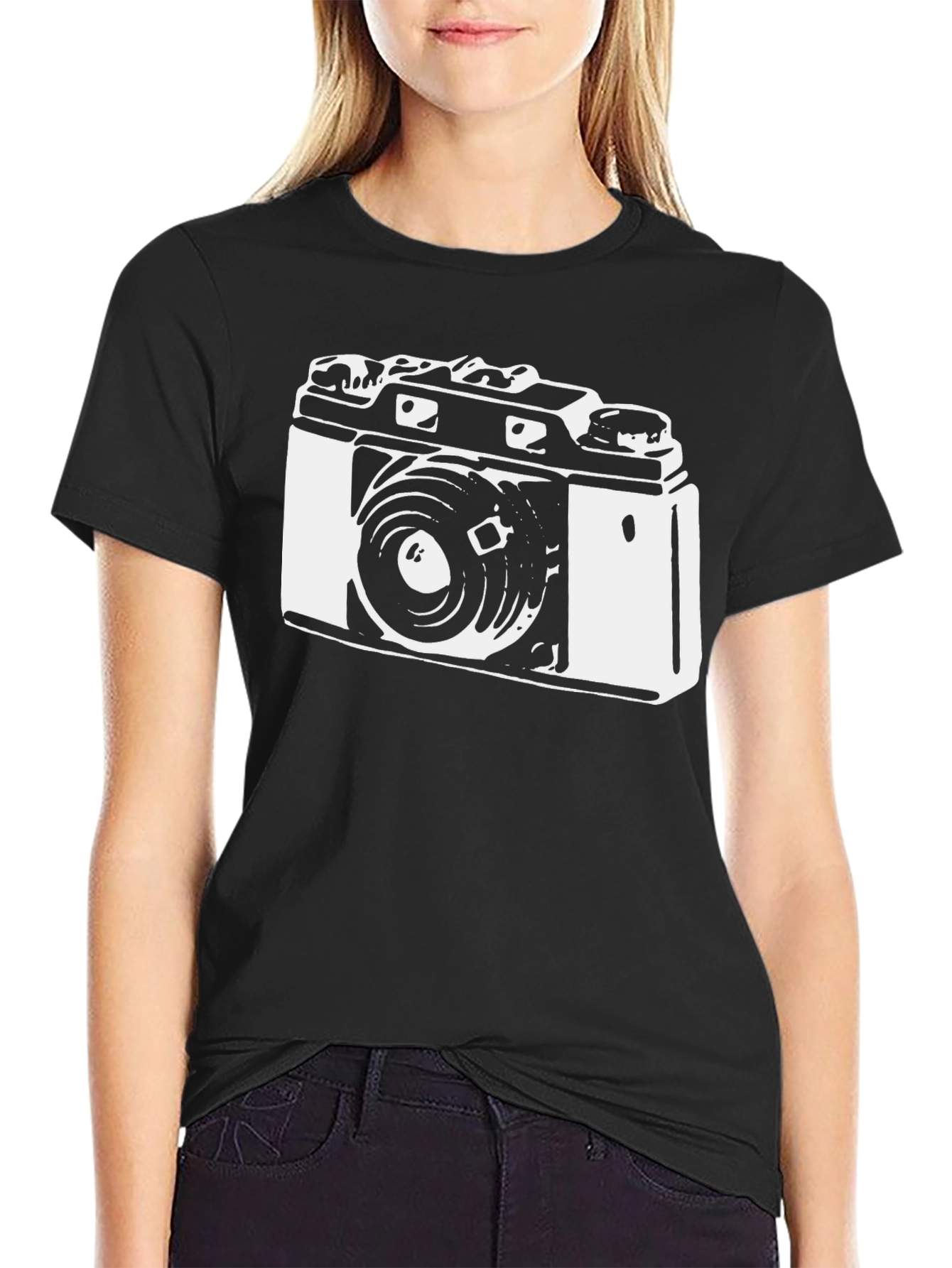 Black Vintage Camera Graphic T-Shirt - Classic Style view 2