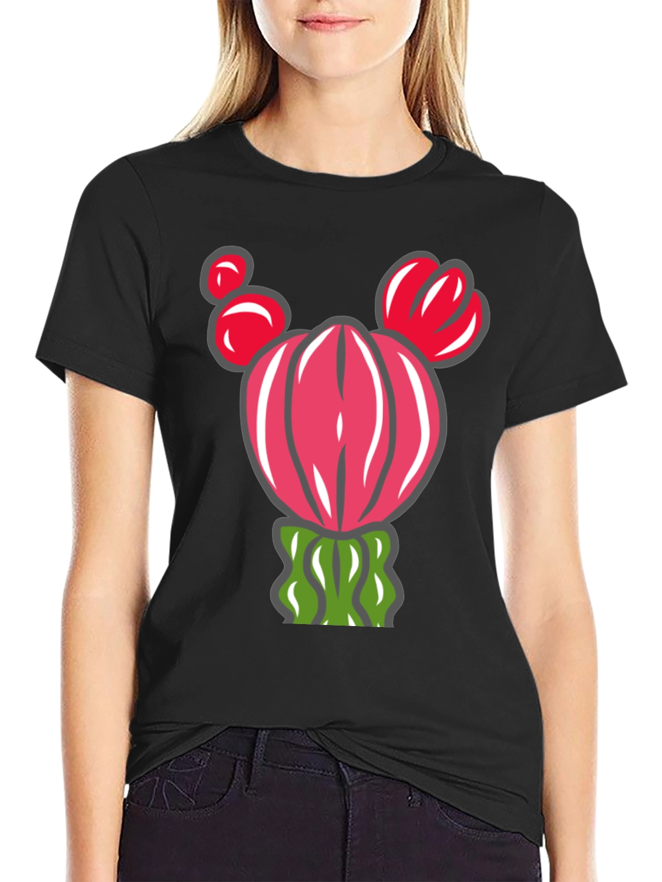 Black Cactus Graphic T-Shirt - Whimsical Desert Style view 2