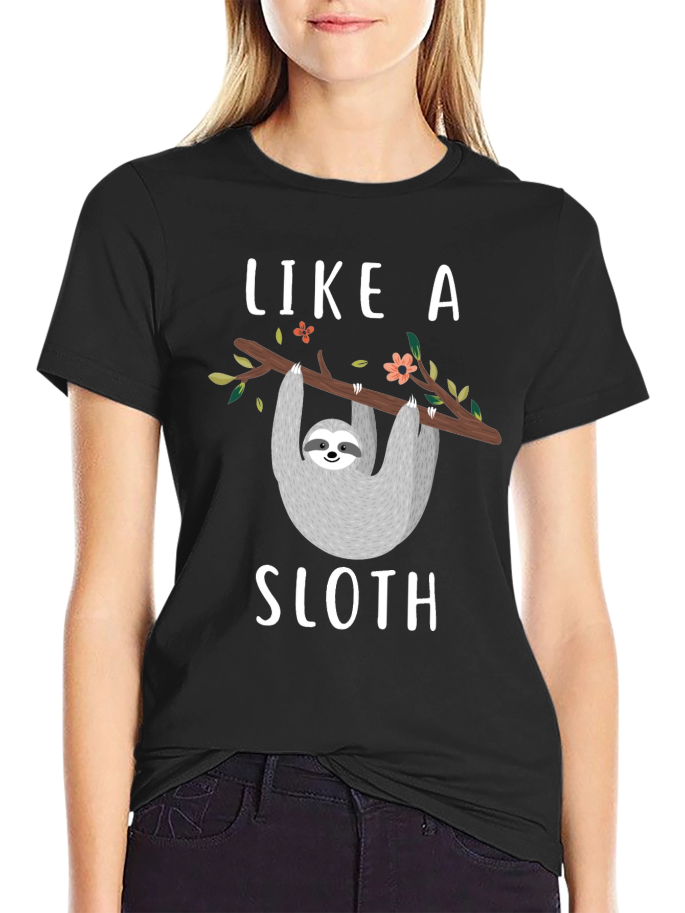 Black Like a Sloth T-Shirt - Funny Animal Tee view 2