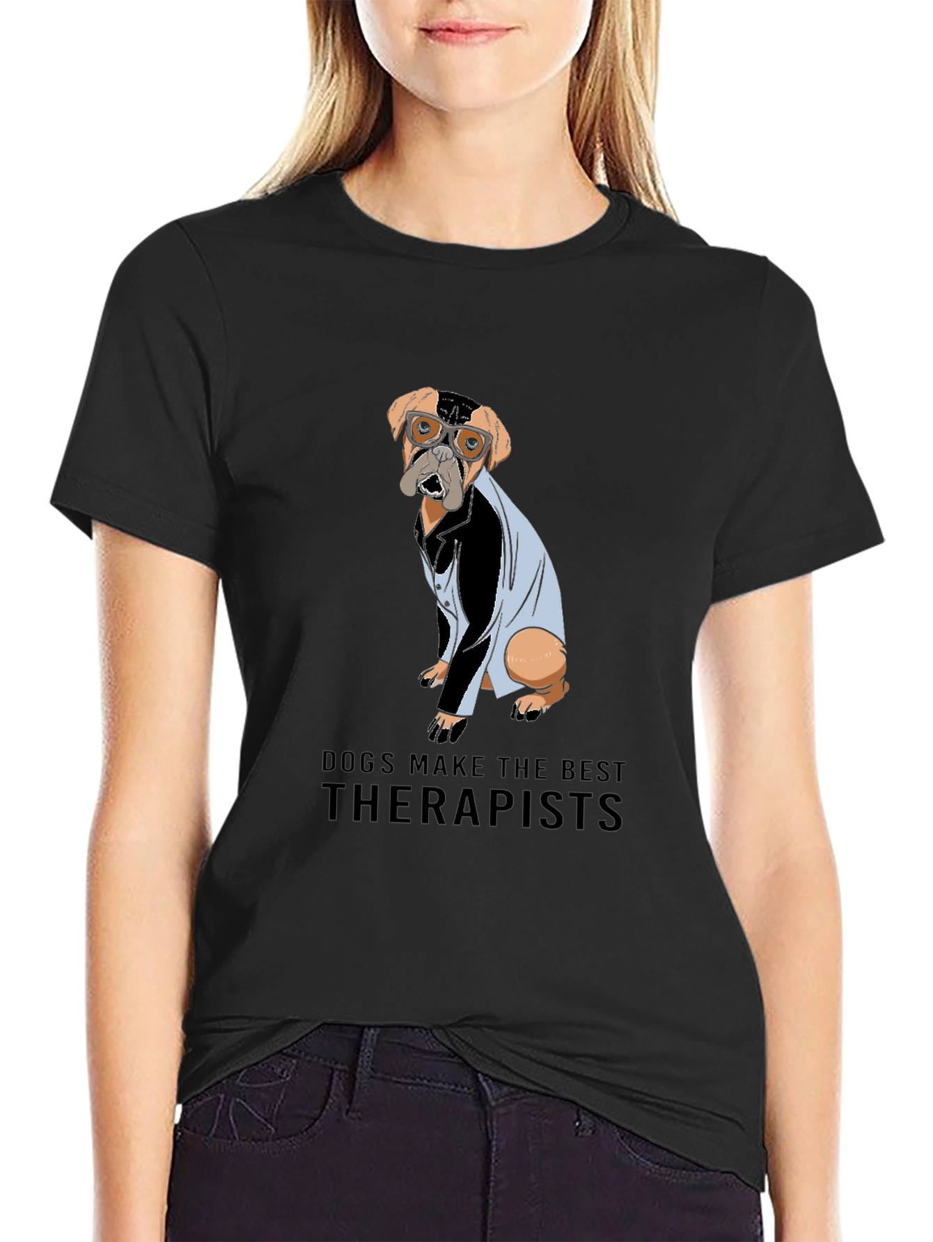 Black Dogs Make the Best Therapists Black T-Shirt view 2